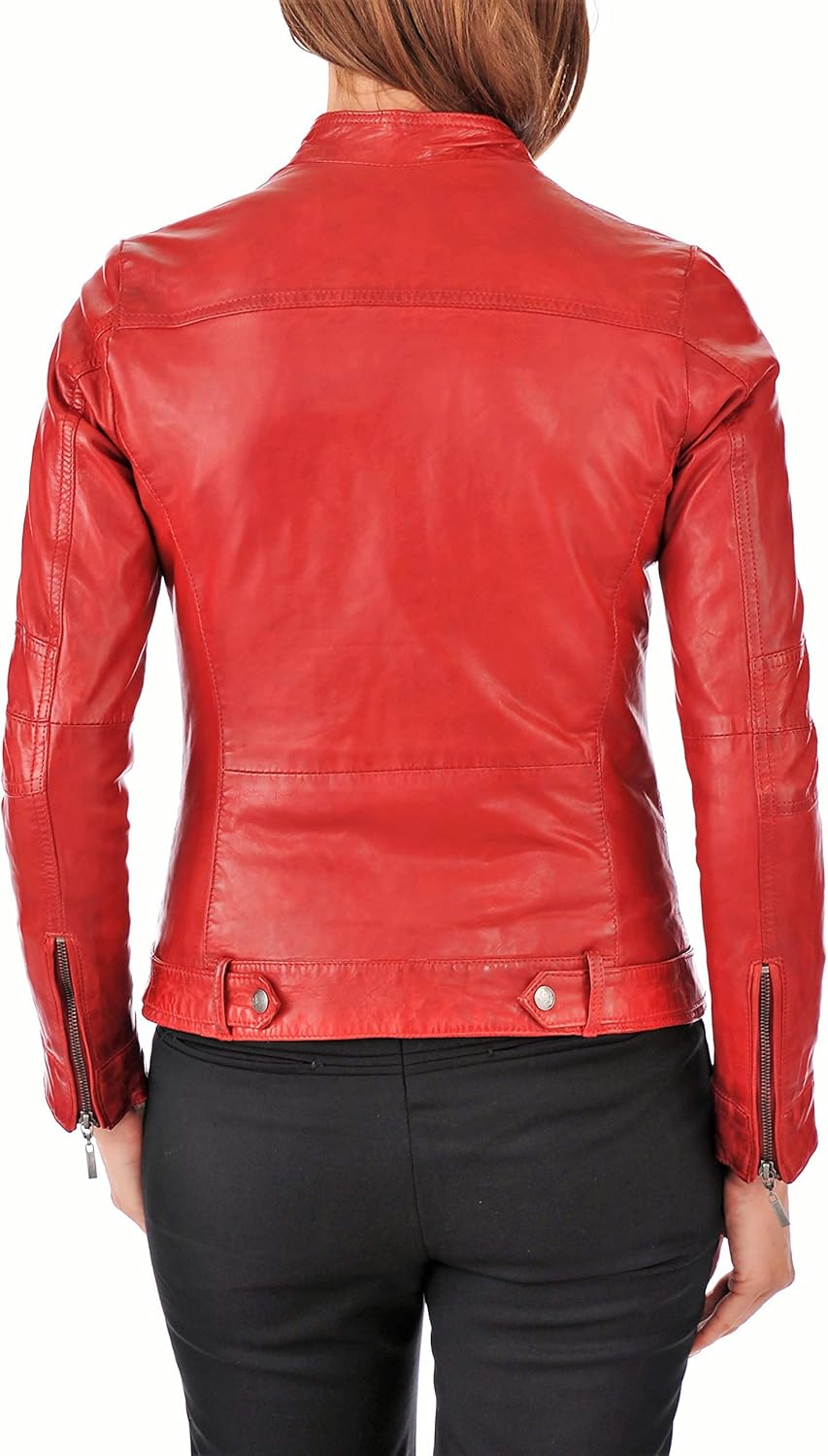 Women's Lambskin Leather Bomber Biker Jacket - Image 2