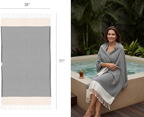 Miniatura 2 de Bazaar Anatolia Toalla turca de playa 100% algodón, 71 x 39 pulgadas, secado rápido, sin arena, ligera, grande, de gran tamaño, espiga negra
