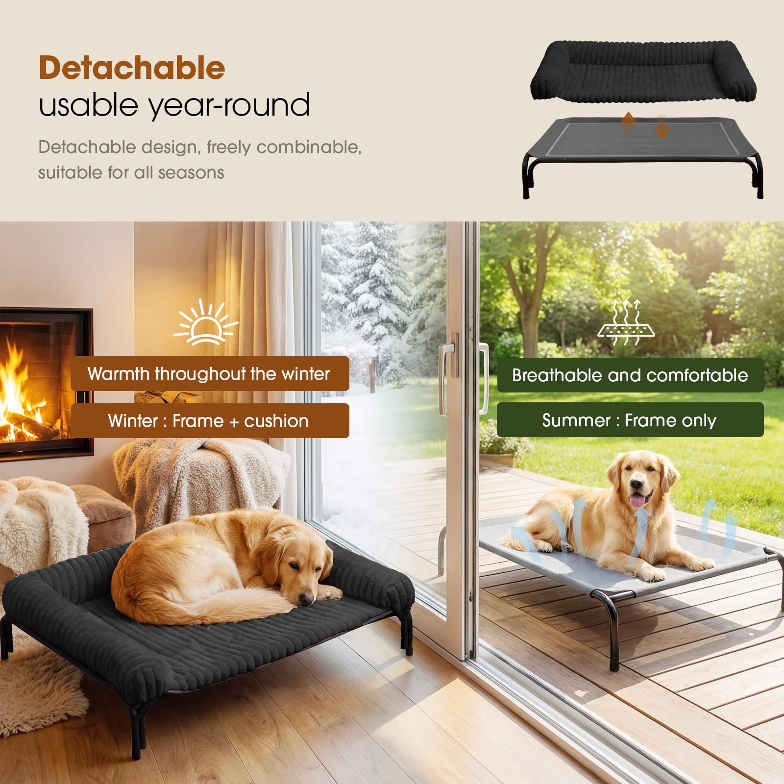 Elevated Dog Bed with Removable Bolster Cushion Mat, Raised Pet Cot for Large Sized Dogs with Breathable & Washable Mesh, Indoor & Outdoor Pet Hammock with Skid-Resistant Feet. - image 6