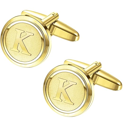 LOYALLOOK Initial Gold Cufflinks for Men Gold Cuff Links Personalized Copper CuffLinks Letter Cufflinks Gift for Groom Husband Father