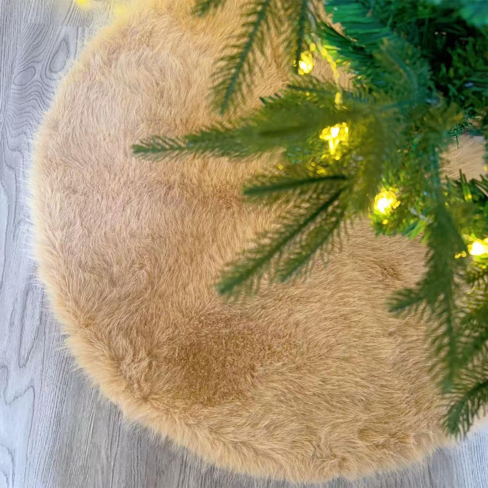 DecroXmas 90 cm Faux Pelz Weihnachtsbaum Rock Kamel Plüsch Runde Weihnachtsbaum Basismatte für Winterurlaub, Neujahrsdekor
