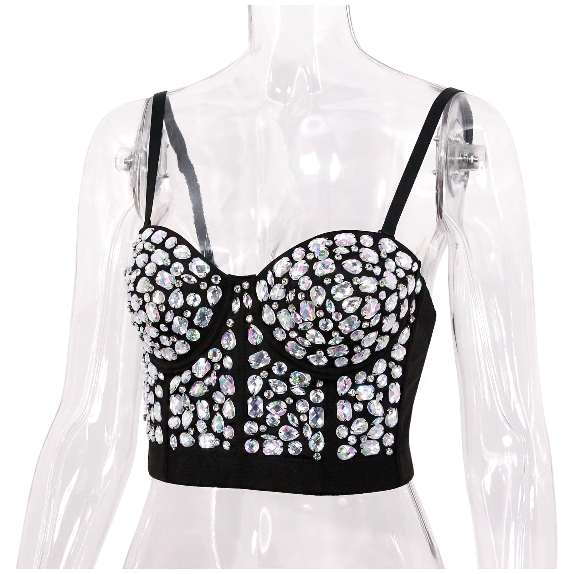 Naimo Damen Sexy Strass Bustier Push Up Crop Top Korsett BH Glitzer Kristall Tank Top Cami Weste Party Clubwear