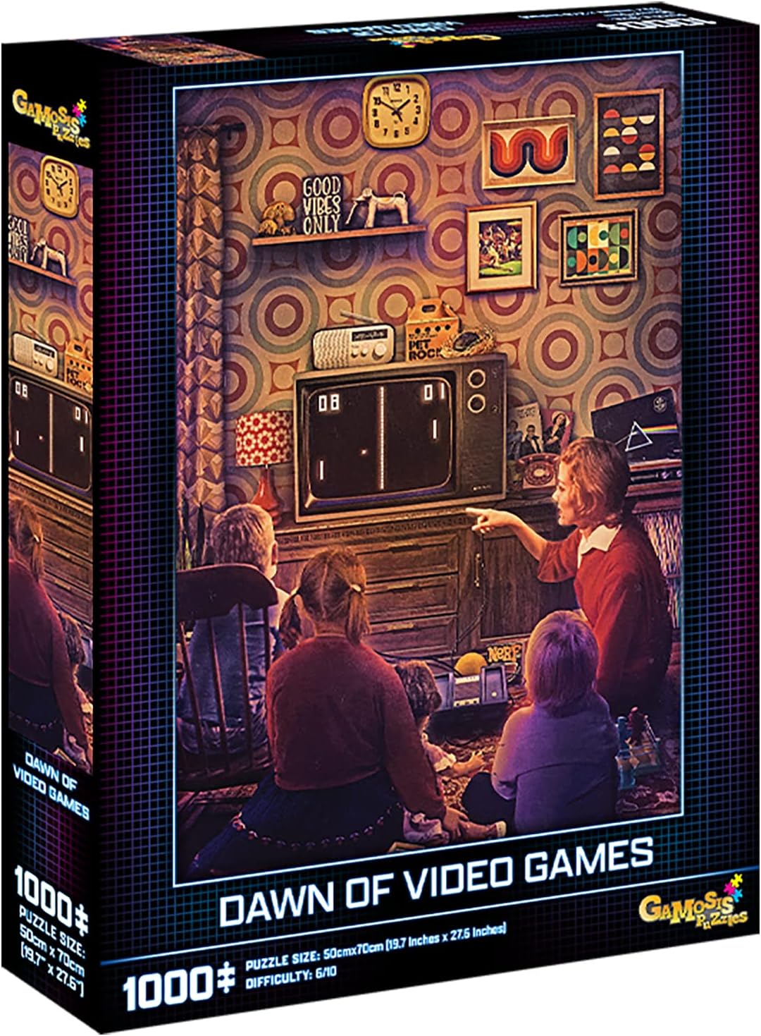 70's Nostalgia Puzzle: Dawn of Video Games, 1000-Piece Jigsaw Retro Puzzle, Gamosis Collection