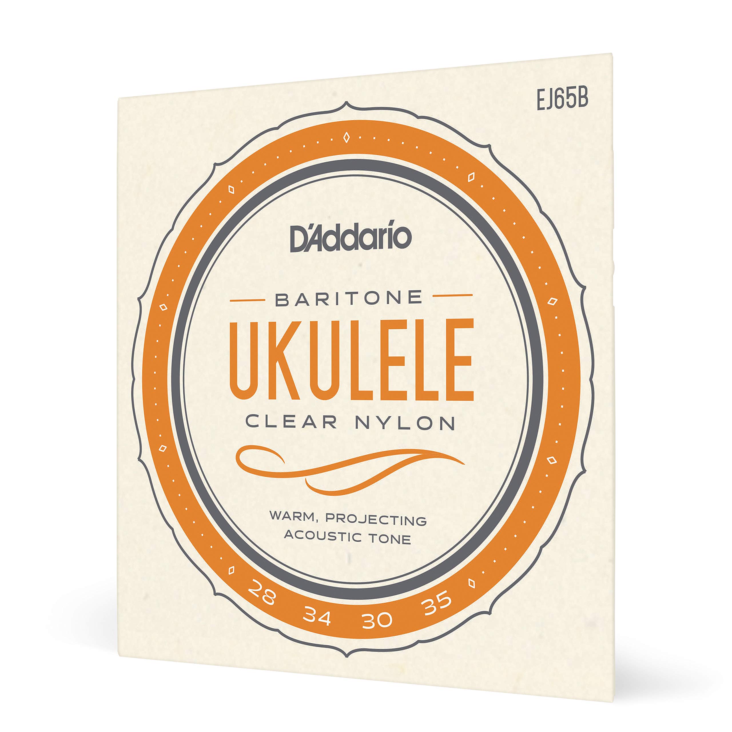 D'Addario Baritone Ukulele Strings, Clear Nylon, EJ65B, 4-String Set, Pack of 1