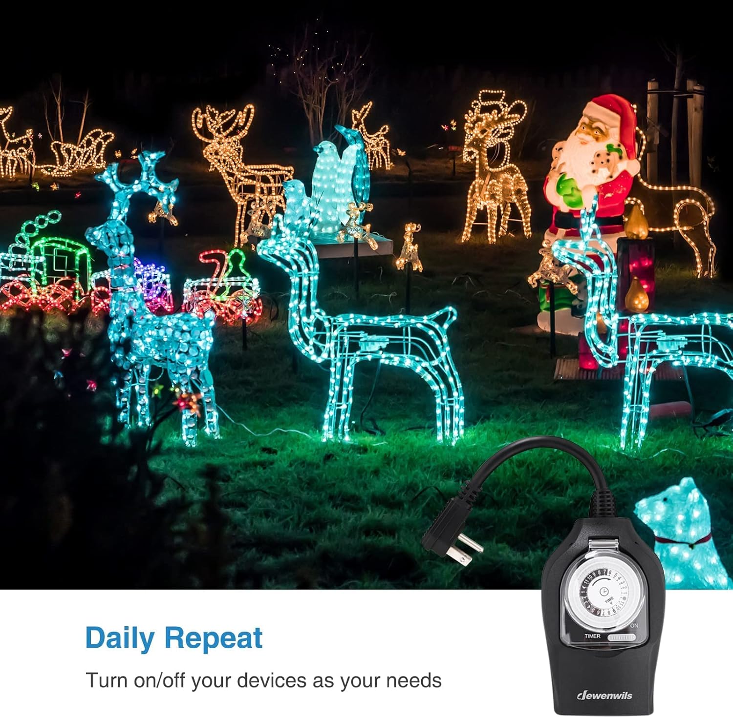 DEWENWILS timer controlling Christmas lights with daily repeat