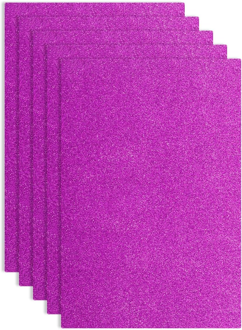 uxcell 5 Pack Purple Glitters Foam Sheets, 8 x 12 Inch Self-Adhesive Sparkle EVA Foam Sheets Thin Foam Paper for Crafting, DIY Project, Classroom, Scrapbooking (1.5mm Thick)