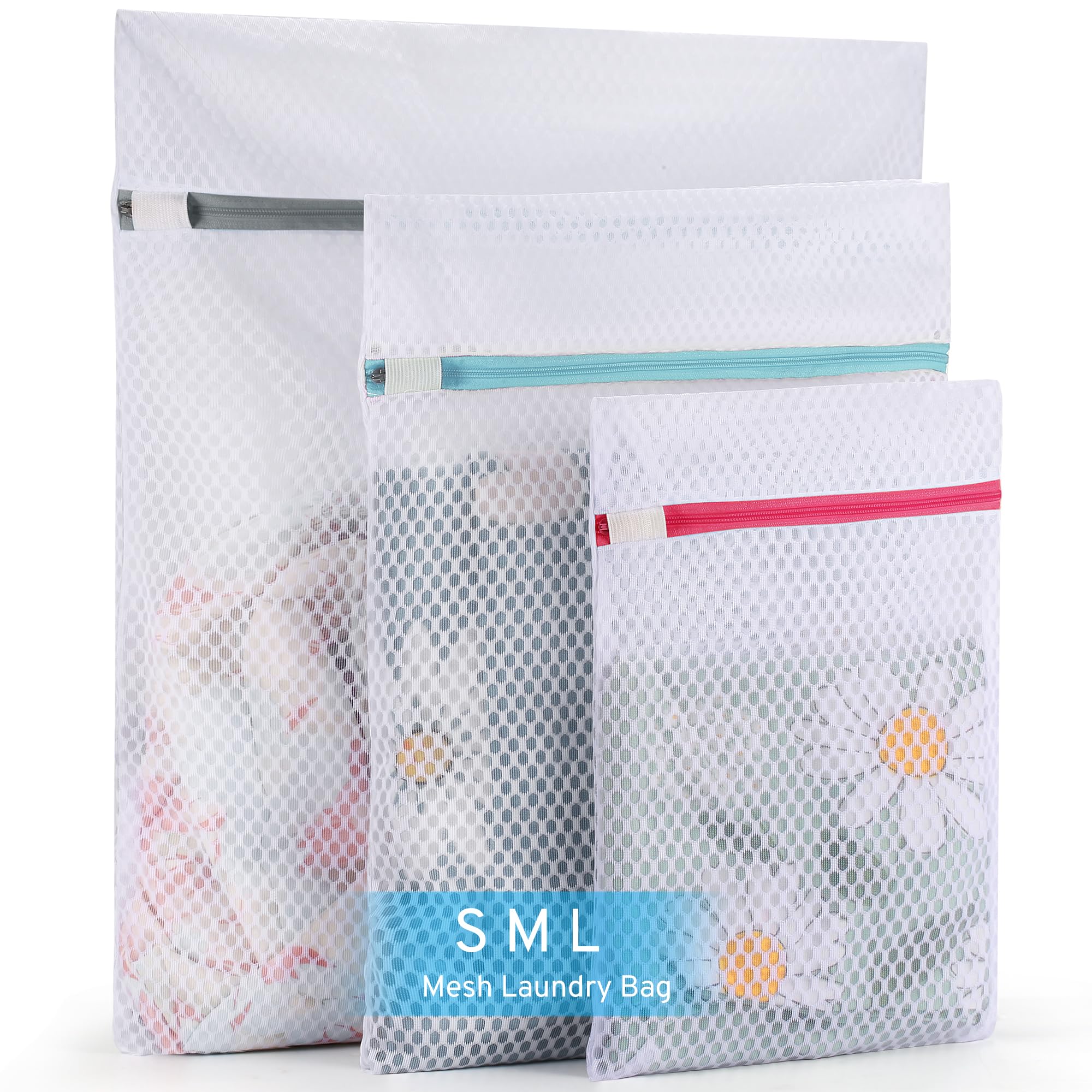 3 Pack 3 Size Durable Honeycomb Mesh Laundry Bags Set for Delicates with AUTO-Lock Zipper, Lingerie Bags for Washing Delicates, Laundry Bags Mesh Wash Bags, Delicates Laundry Bag