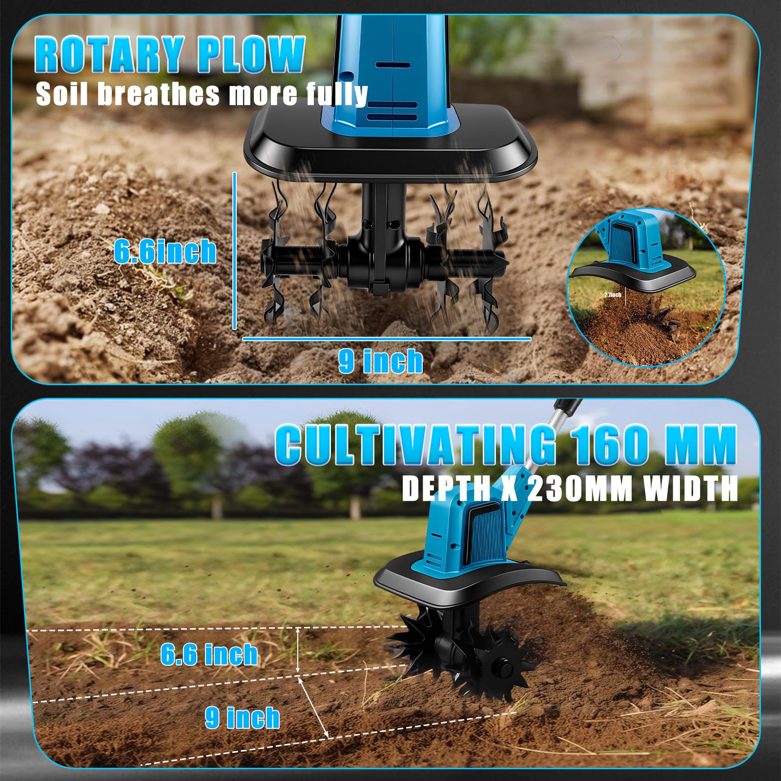 Motocicleta eléctrica para batería Makita 18 V, Motoazada Bateria con Rodillo Doble 4 Cuchillas, 330 RPM, 20 cm de Ancho y 15 cm de Profundidad, Motoazada para Huertos y Patios (sin batería)