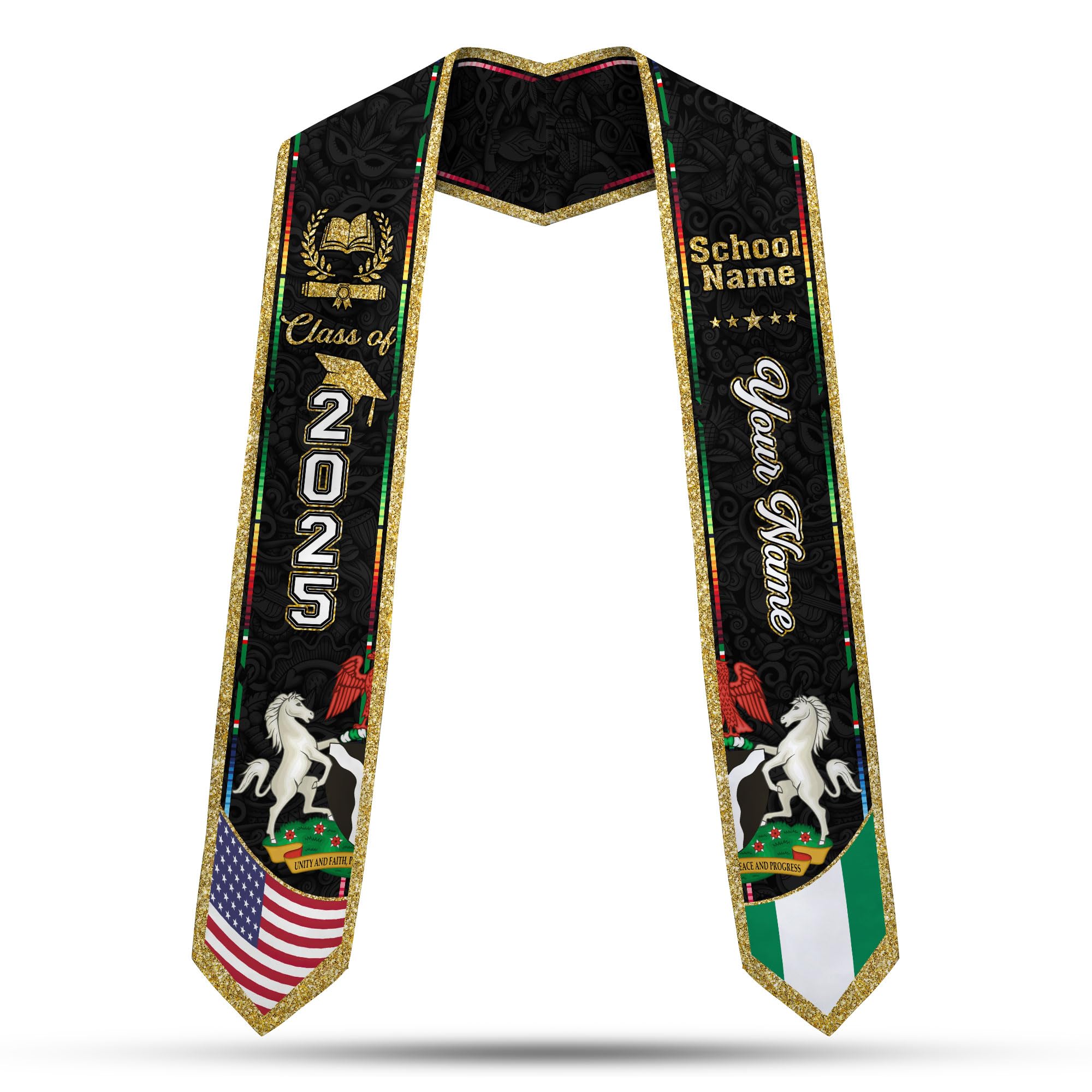 MonkeyVan Nigerians Graduation Sash Custom Nigerians American Flag Graduation Sash 2025 Nigeria Graduation Stole Class of 2025 Ng15