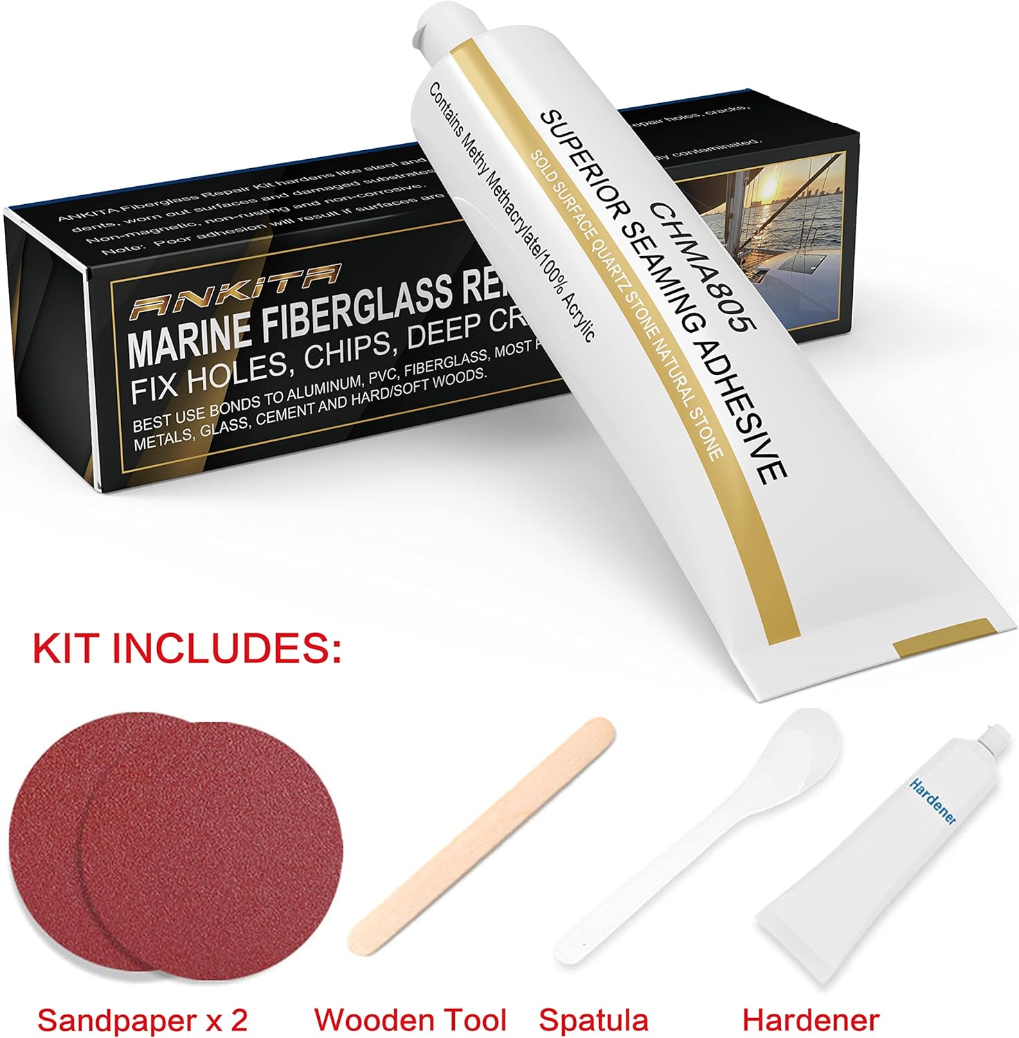 Buy Ankita Marine Fiberglass Repair Kit Epoxy Filler for Fiberglass Boats Fix Holes, Chips