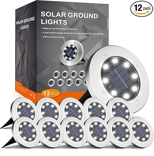 INCX Solar Lights for Outside,12 Pack Solar Lights Outdoor Waterproof, Solar Garden Lights Landscape Lighting for Patio Pathway Lawn Yard Deck Driveway Walkway, Cold White