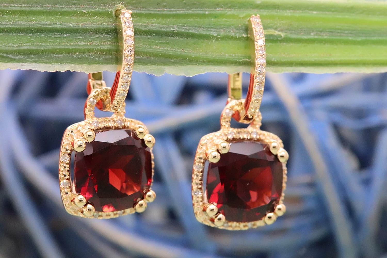 Dazzlingrock Collection 8mm Each Cushion Cut Gemstone & Round White Diamond Womens Dangling Drop Earrings, 10K Solid Yellow Gold