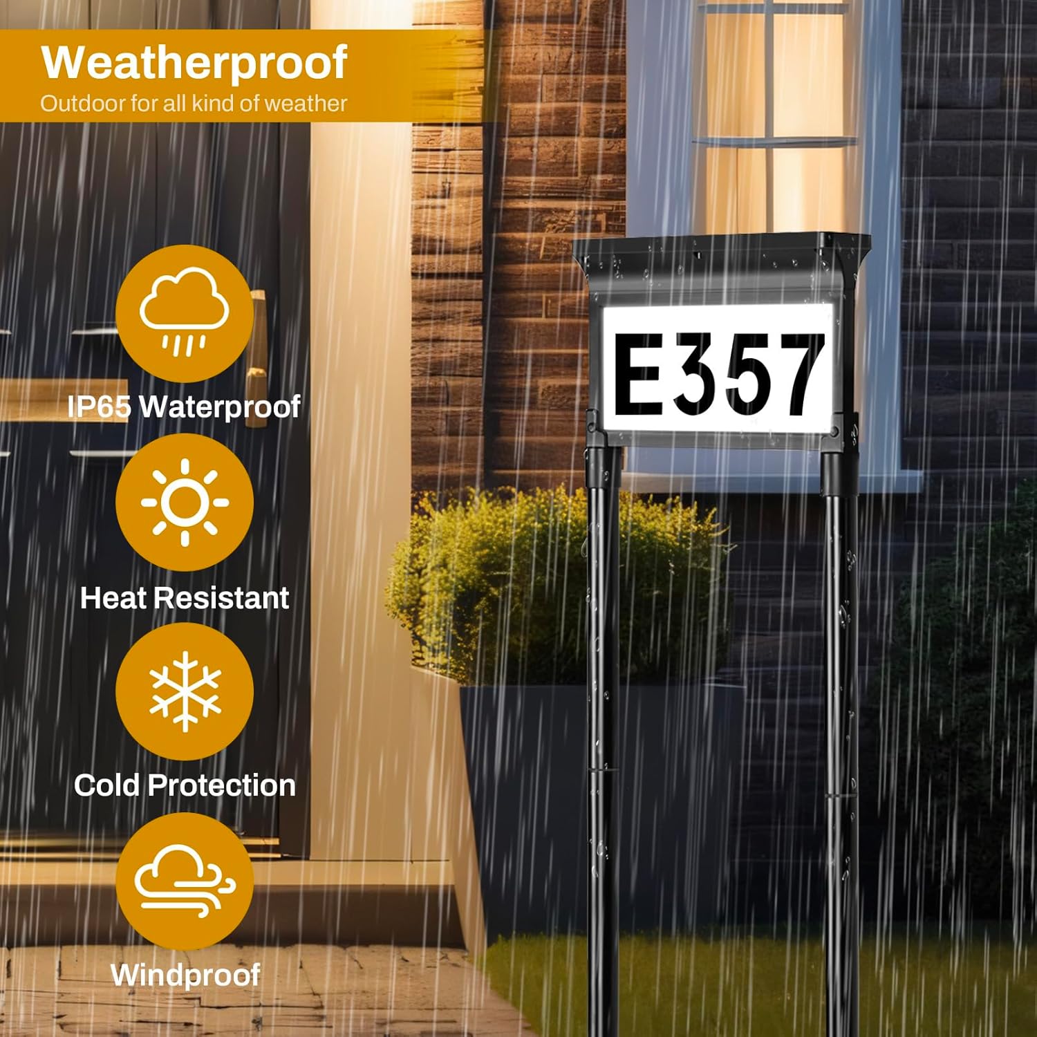 Lacasa Solar Address Signs for Yard, Dual-Sided Illumination Solar House Numbers for Outside, Waterproof Outdoor Solar Mailbox Number Plaque, 3-Color Modes, 1 Pack