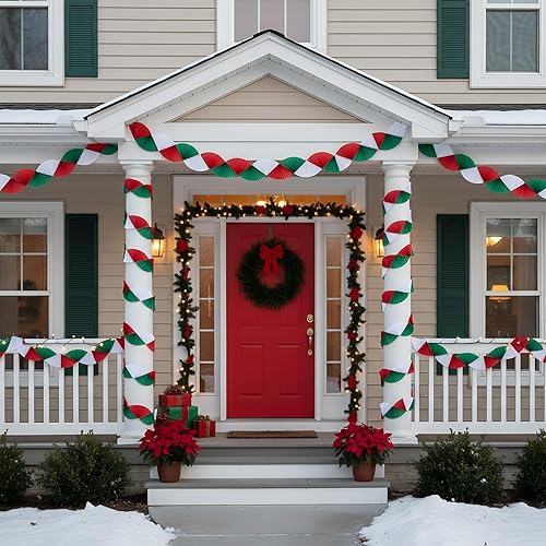 Funrous Christmas Garland Red and Green 25 ft Paper Fan