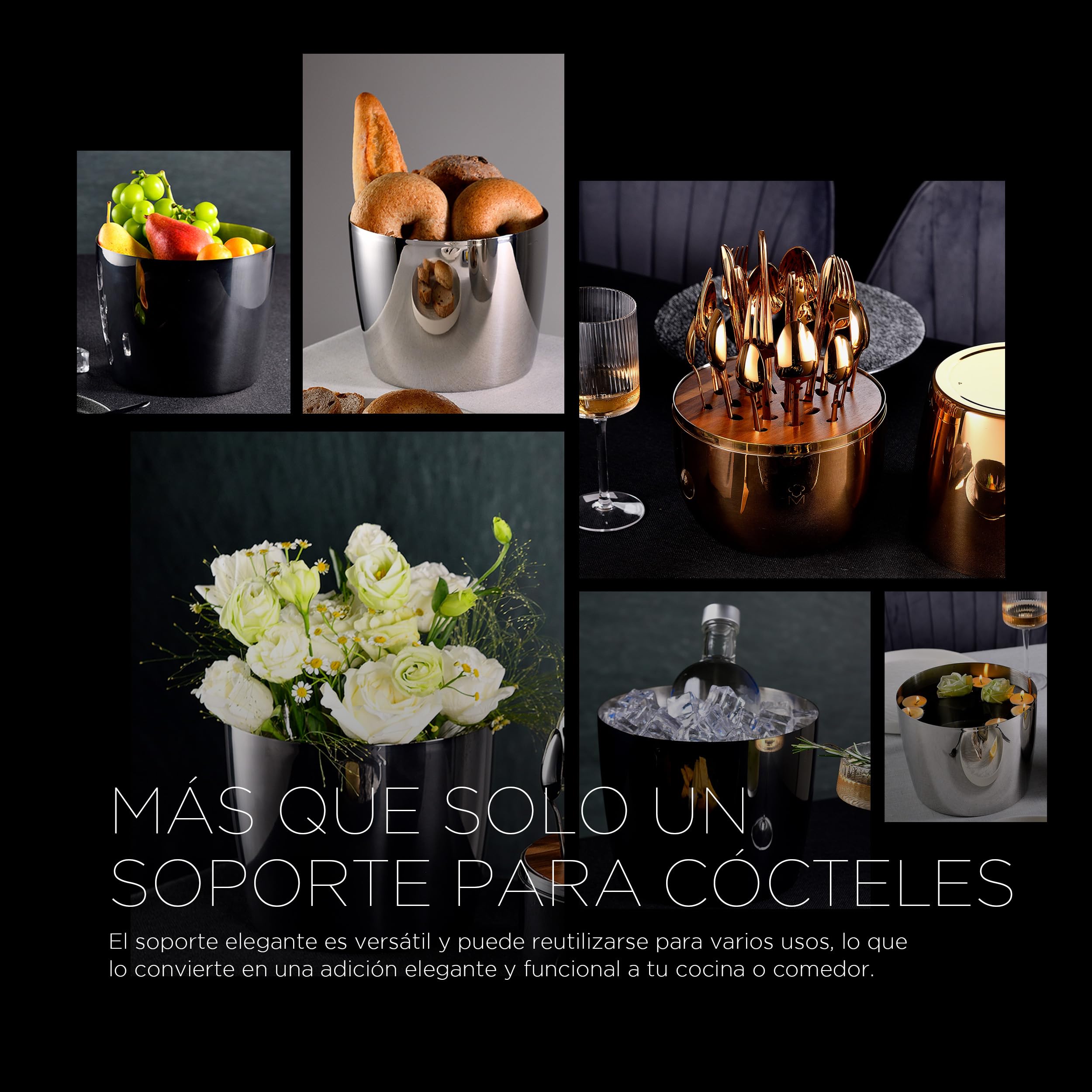 MasterPRO The Drop - Juego de 6 Piezas de Cóctel Acero INOX - Incluye Colador, Abrebotellas, Cuchara Larga, Coctelera, Jigger, Triturador - Elegante y Profesional