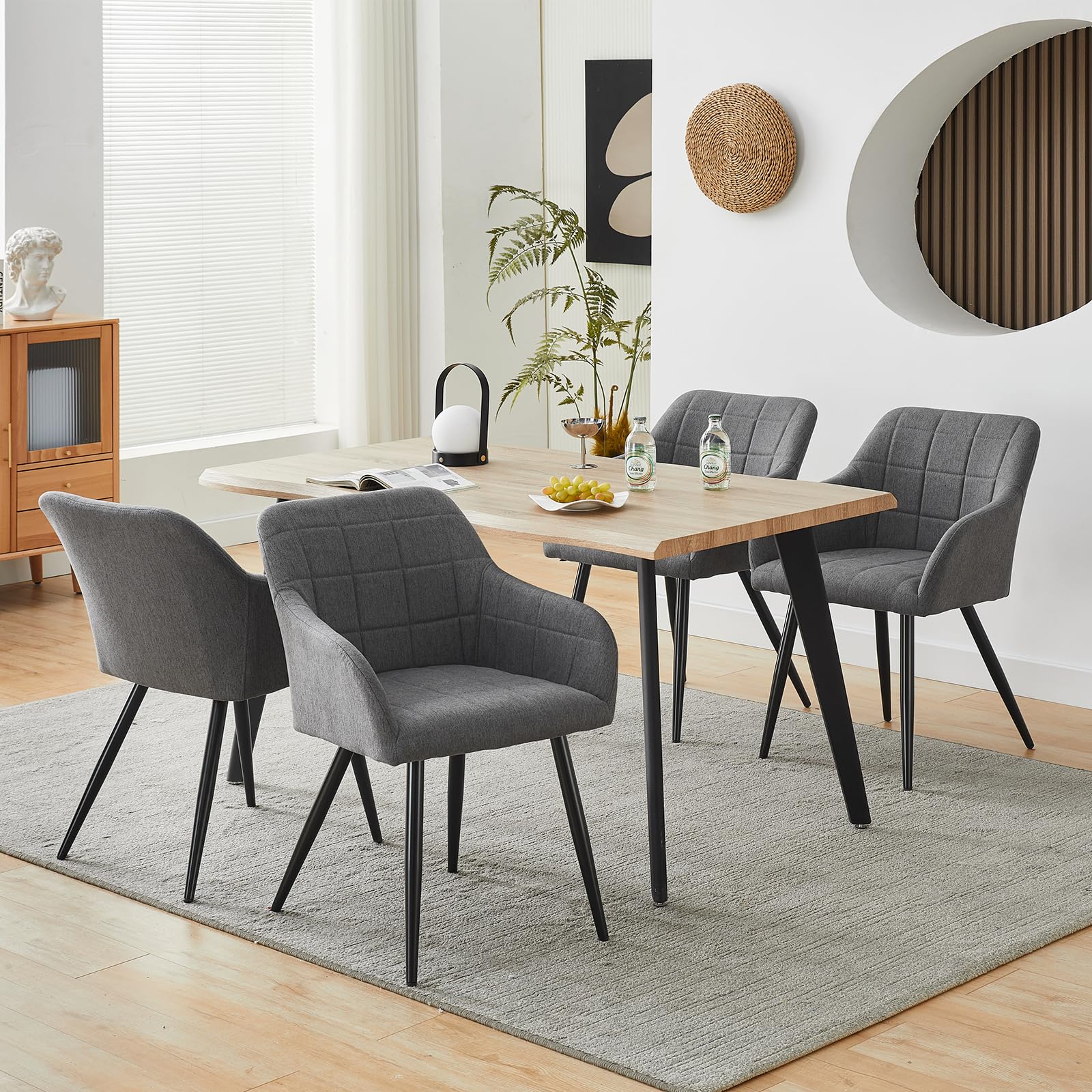 WOLTU Set Di 4 Sedie Da Pranzo, Sedie Da Cucina In Lino E Legno Massello 46x45x84cm Grigio Chiaro 44490950