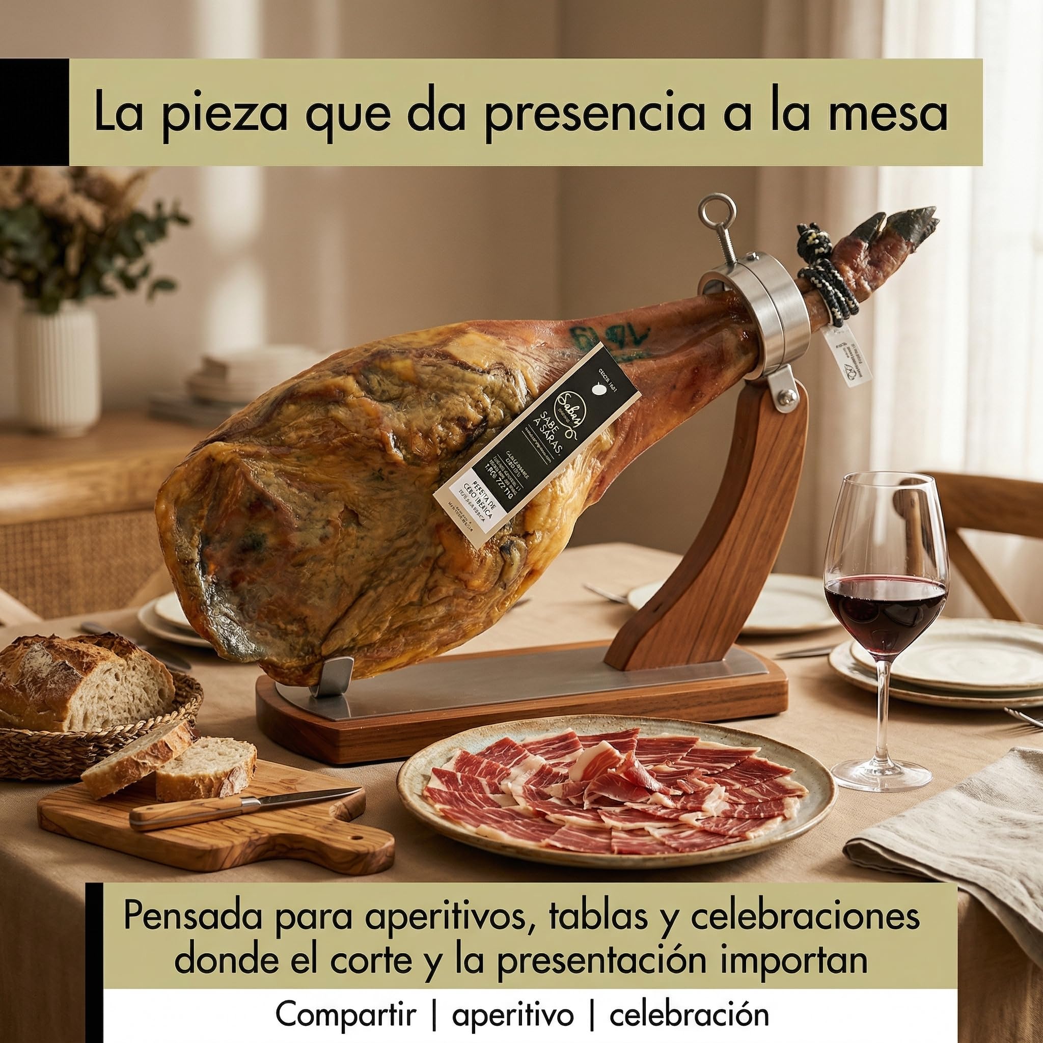 Paleta Iberica de Cebo Pieza Entera 50% Raza 5,5 Kg Curacion 22 Meses | Paletilla curada en secadero natural, sin gluten, ideal jamonero, regalo gourmet navideno y celebraciones
