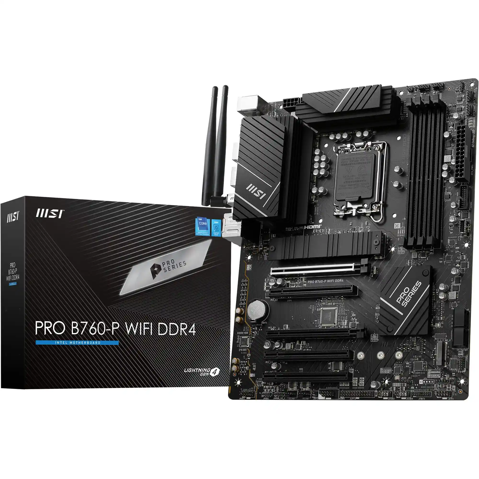MSI PRO B760-P WiFi DDR4 Mainboard, ATX - Unterstützt Intel 12., 13. & 14. Gen Core Prozessoren, LGA 1700 - DDR4 Memory Boost 5333+MHz/OC, PCIe 4.0 x16 Slots, M.2 Gen4 Slots, 2.5G LAN, Wi-Fi 6E