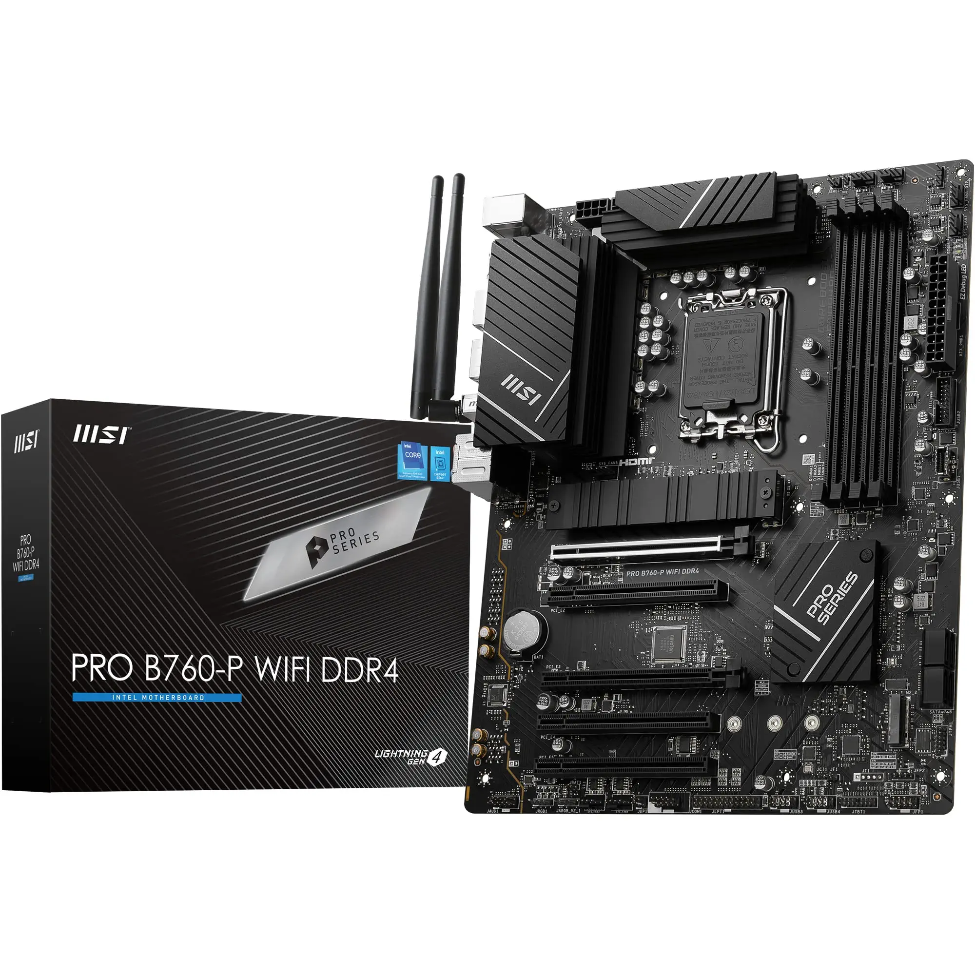 MSI PRO B760-P WiFi DDR4 Mainboard, ATX - Unterstützt Intel 12., 13. & 14. Gen Core Prozessoren, LGA 1700 - DDR4 Memory Boost 5333+MHz/OC, PCIe 4.0 x16 Slots, M.2 Gen4 Slots, 2.5G LAN, Wi-Fi 6E