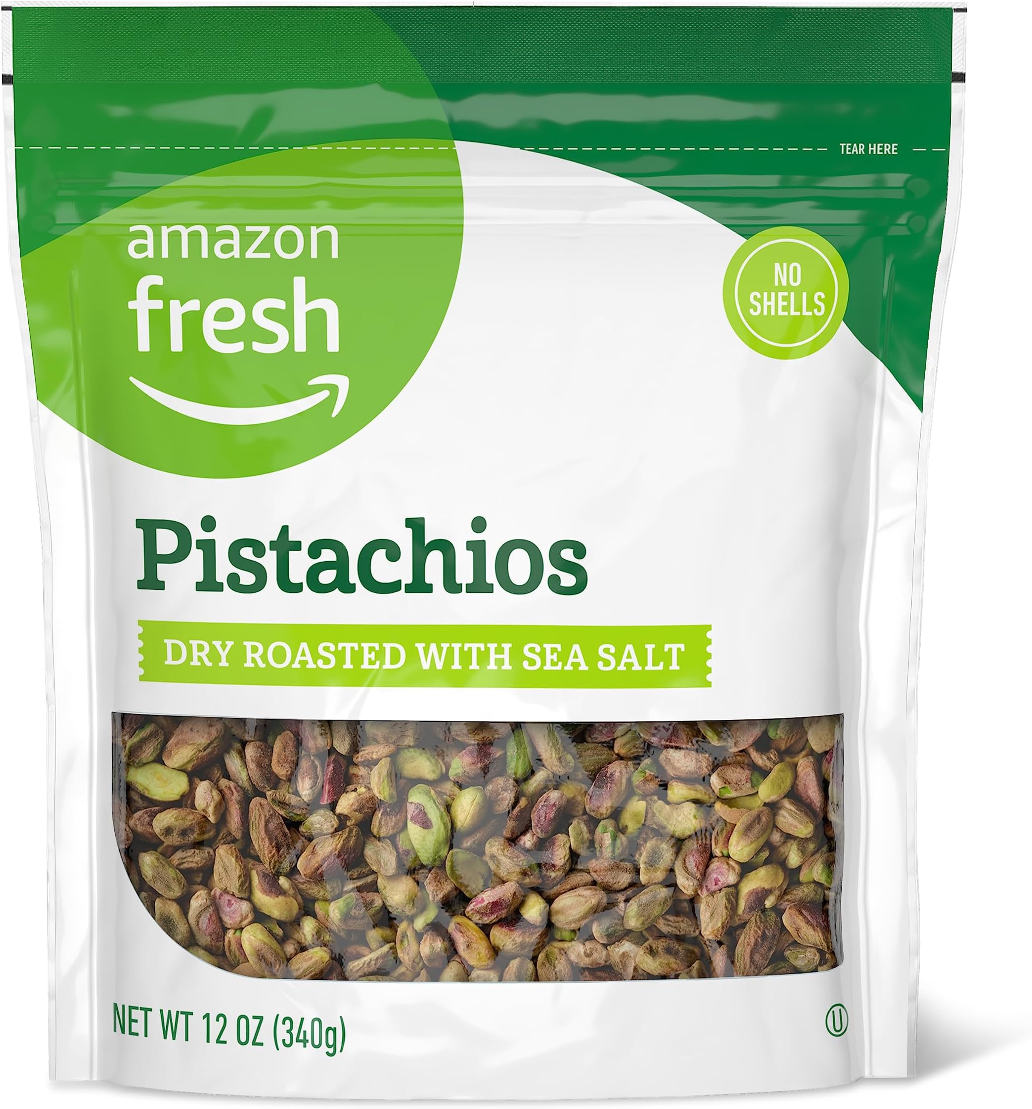 Amazon Fresh - Pistachios, Dry Roasted with Sea Salt, No Shells, 12 oz