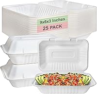 Vista 1 de Recipientes de alimentos rectangulares compostables con bisagras para llevar 9x6x3,Contenedores desechables para llevar, contenedores desechables