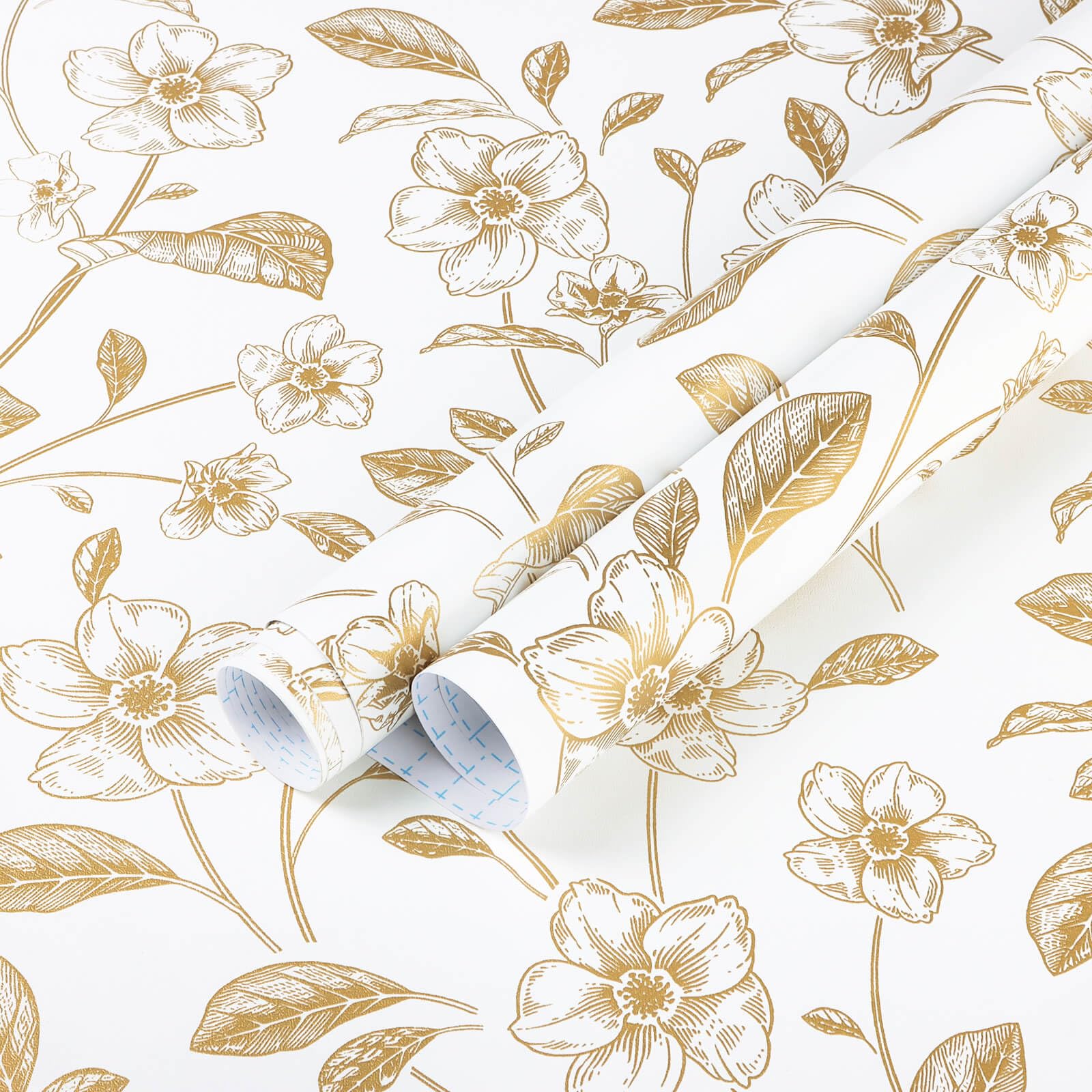 Heroad Floral Wallpaper Peel and Stick White and Gold Contact Paper Boho Wall Paper Peel and Stick Modern Clearance Wallpaper for Cabinets and Drawers