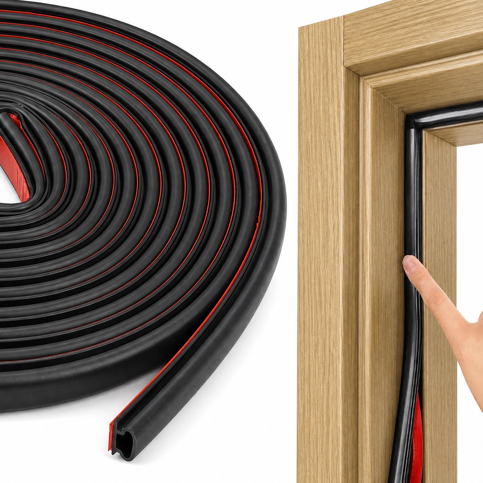 6mm*3m Rubber Seal, Weather Stripping Door Seal Strip Excluder for Door Frame and Small Gaps, Self Adhesive Draught Excluder Waterproof & Weatherproof Gap Stopper Draft Excluder Strip (Black)