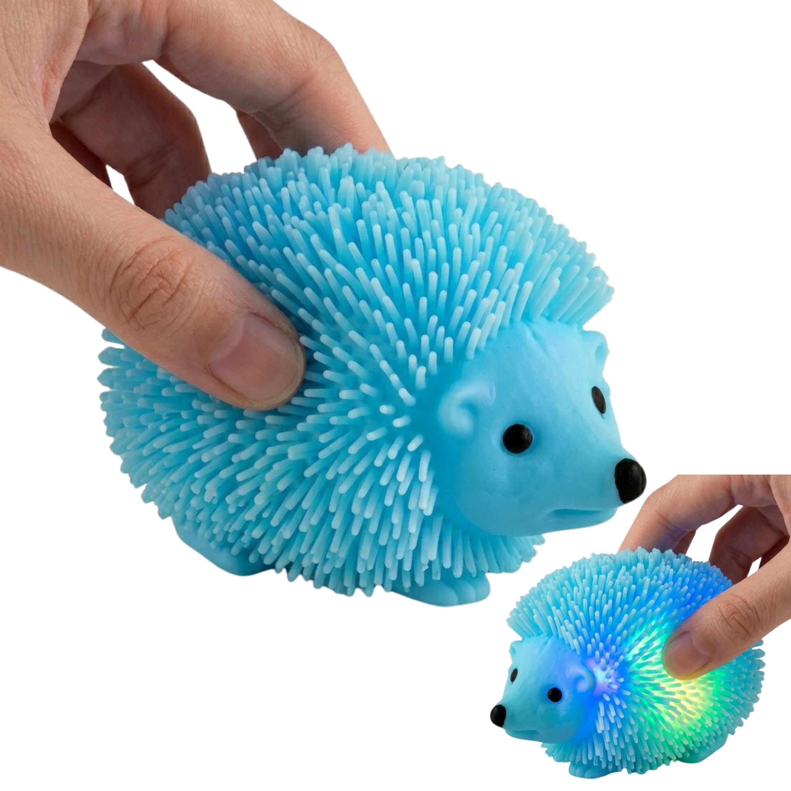 Light Up Blue Hedgehog Fidget Ball, 8cm Soft Spikey Stress Ball for Kids, Stretchy Sensory Puffer Toy, Jiggly Squeeze Ball, Party Bag Filler & Birthday Favour