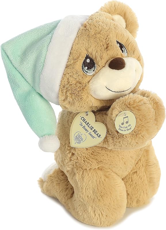 Aurora Precious Moments 9.5" Charlie Prayer Bear Adorable Plush | Ojos de lágrima exclusivos con etiquetas de inspiración en forma de corazón