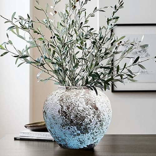 MAYOMAJO Jarrón de cerámica artesanal hecho a mano, florero rústico, gres vintage, cerámica única para decoración del hogar para sala de estar,