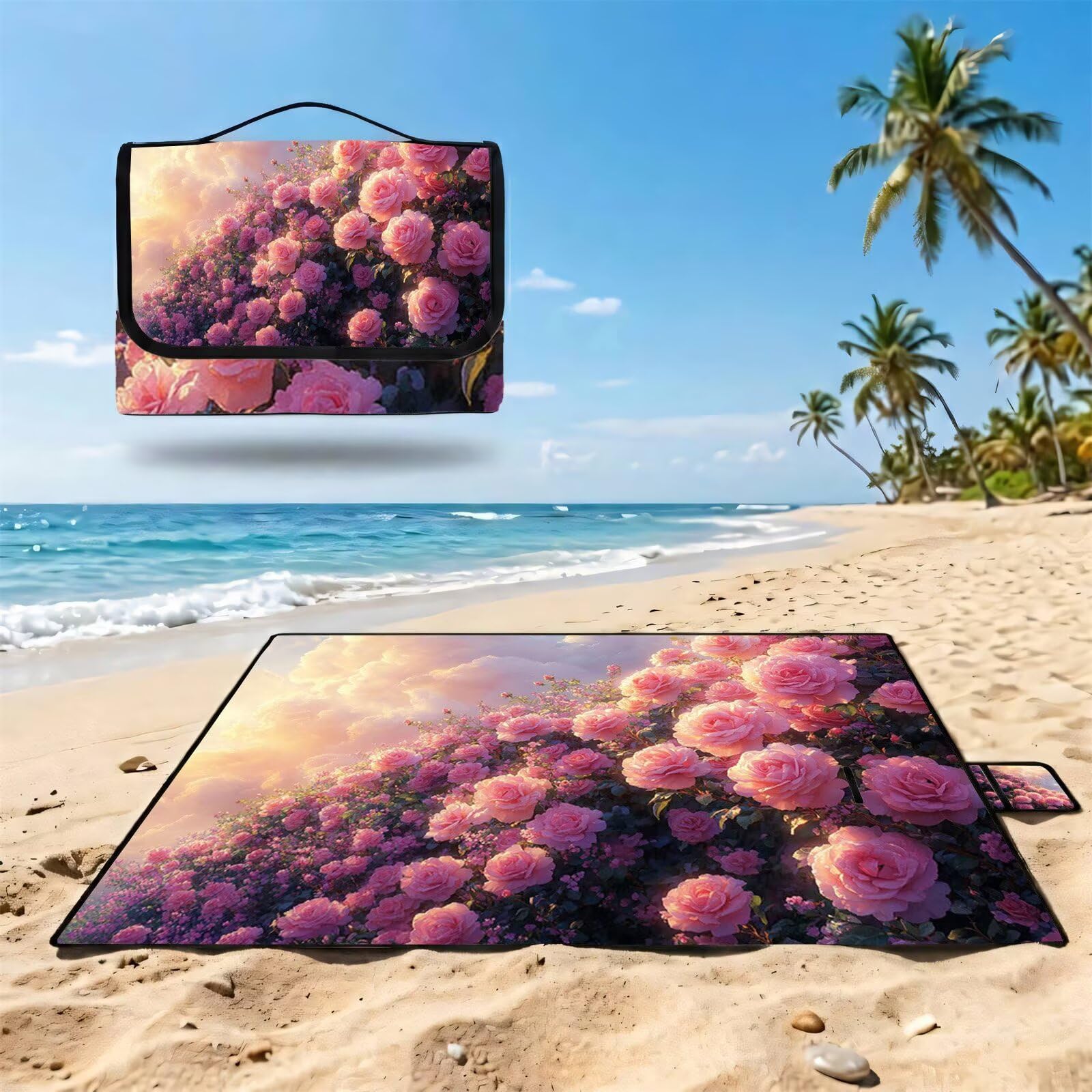 Coperta de Picnic 150x200 cm, Nuvole Manta Picnic Impermeable Anti-Sabbia Manta de Playa Pieghevole, Outdoor Picnic Blanket per Spiaggia, Camping, Giardino, Trekking - fiori (1) FZ-38