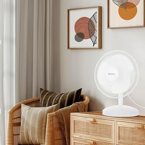 Miniatura 2 de HOLMES Ventilador de mesa de 12 pulgadas, oscilación de 75, 3 velocidades, inclinación de cabeza ajustable de 15, ideal para el hogar, dormitorio u
