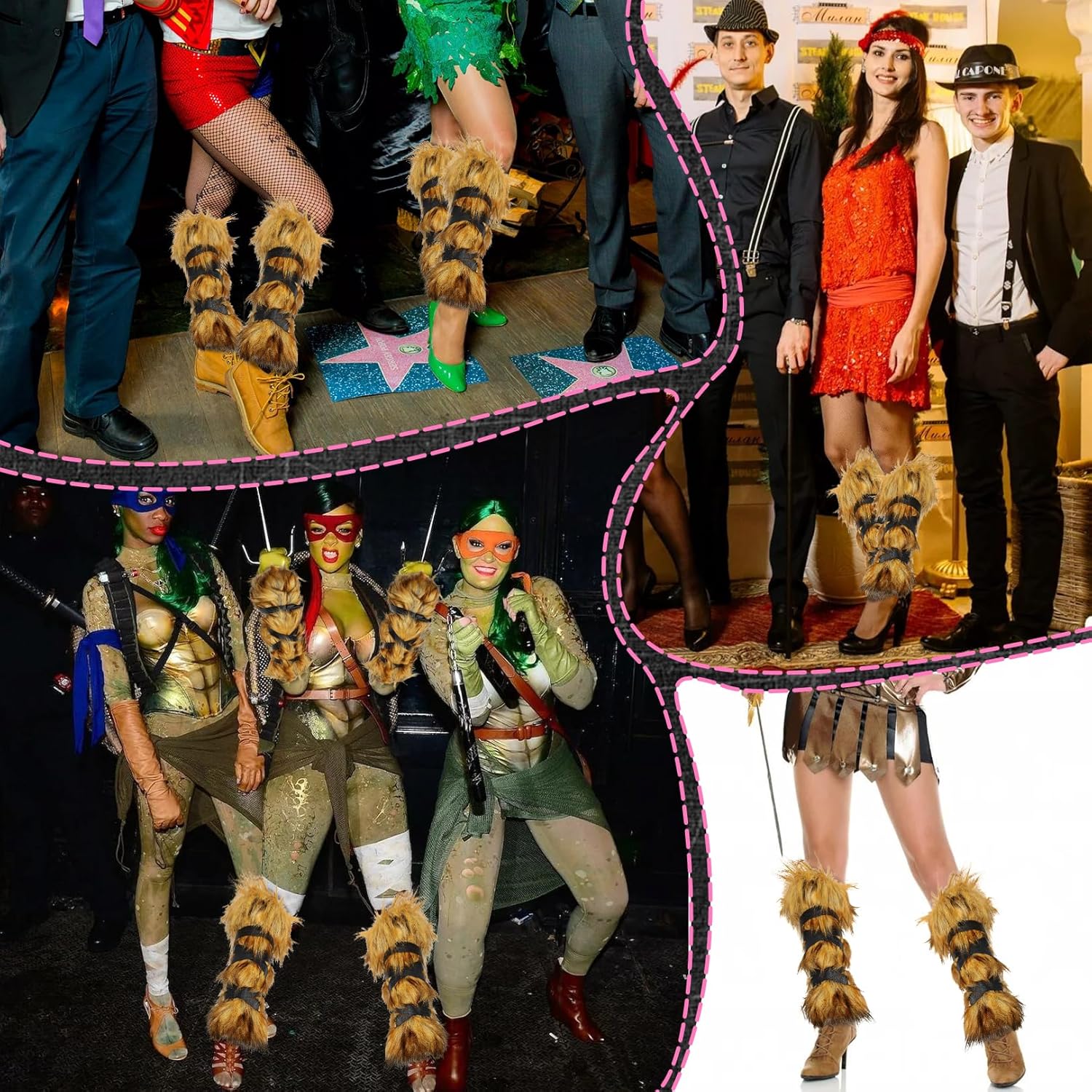 3 Pcs Halloween Viking Warrior Costume Set, Brown Furry Faux Fur Leg Arm Wraps Warmers,Fluffy Long Shoes Boot Cuffs Covers, Leather Strap Viking Axe,for Women, Men,Medieval Cosplay Party Accessories - Image 7