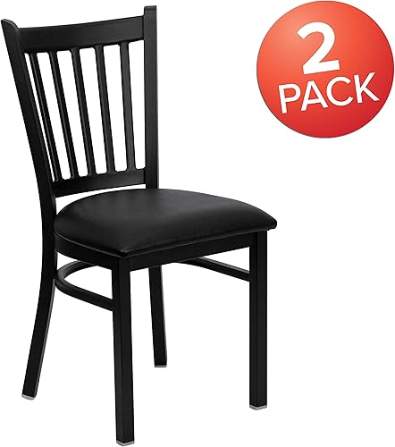 Miniatura 6 de BizChair 2 Pack Black Vertical Back Metal Restaurant Chair - Black Vinyl Seat