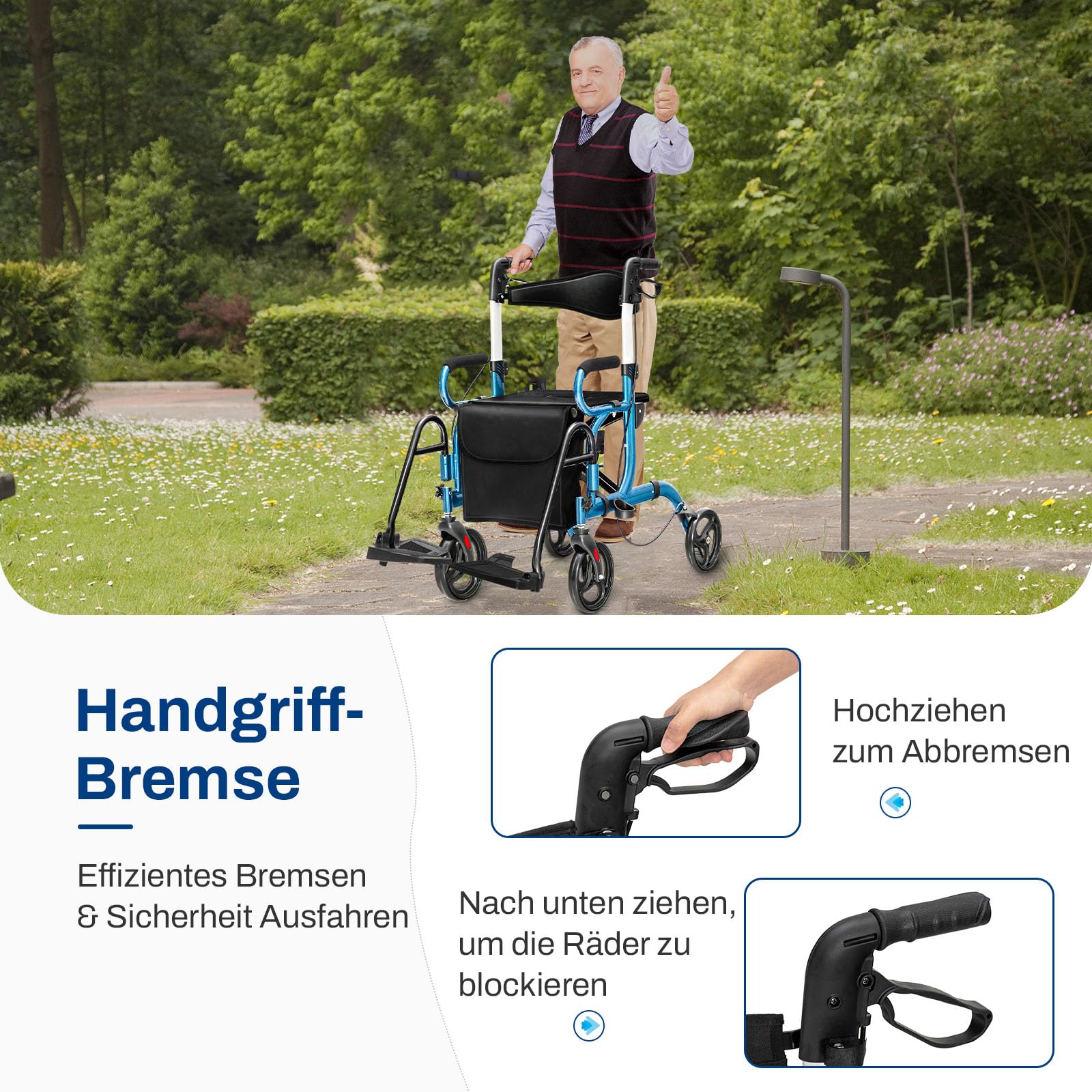 GOPLUS Składany rollator 2 w 1, pomoc w chodzeniu z regulacją wysokości, oparciem, siedziskiem i torbą, pomoc w chodzeniu, lekki chodzik z aluminium do 160 kg, składany wózek inwalidzki, rollator
