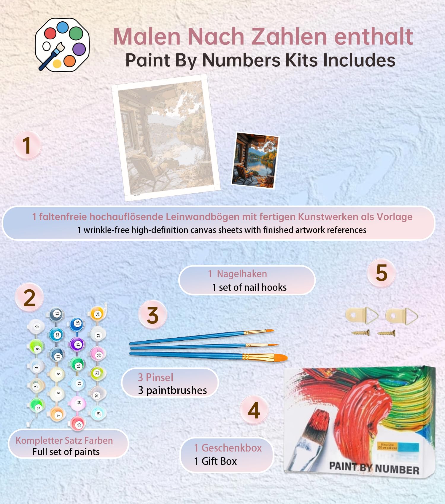 MBYAUYN Kit Peinture Par Numéros Boisson D'Été – 4 Toiles 20x20cm Verres à Vin – Pinceaux & Peinture Acrylique Inclus