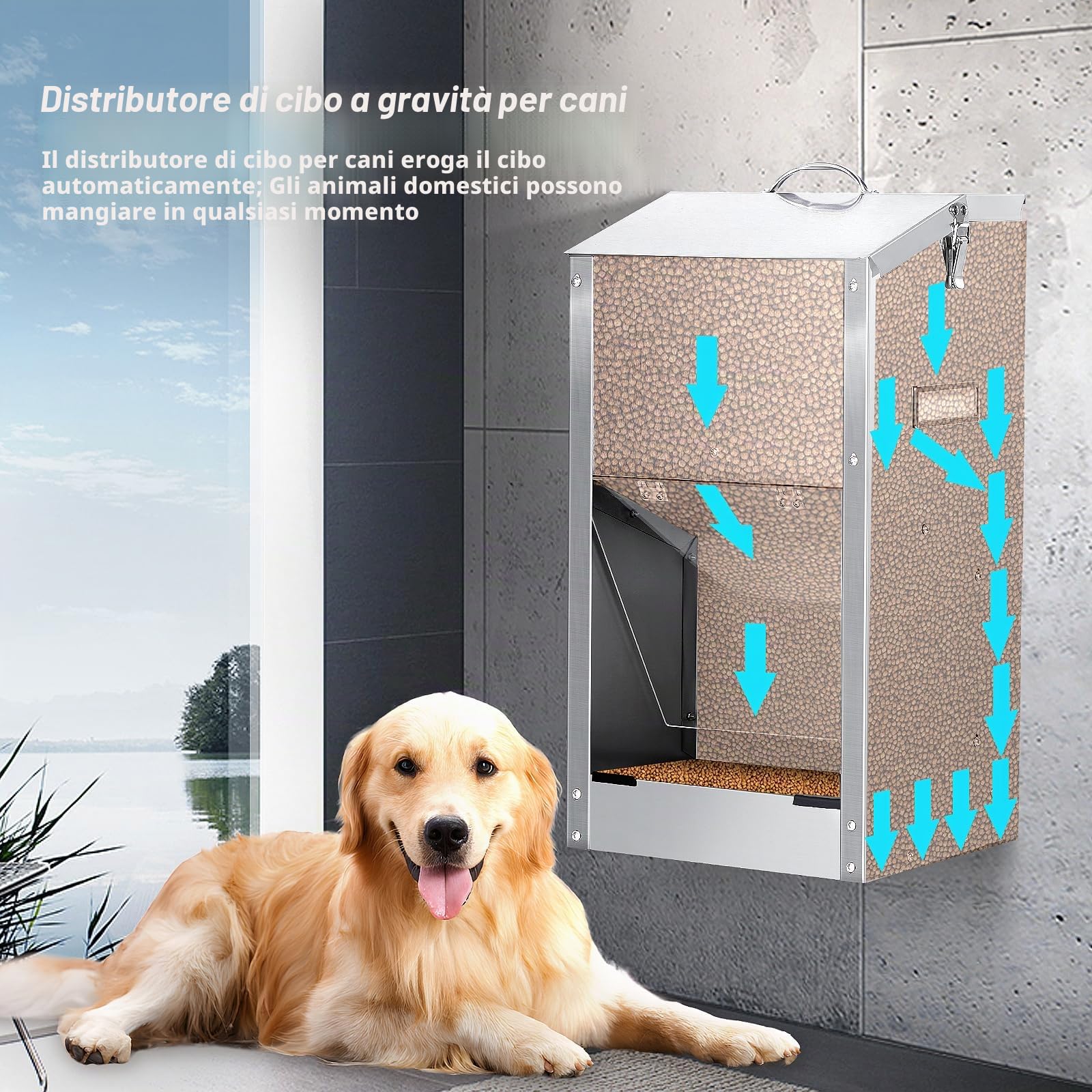 Mangiatoia Automatica per Cani, Mangiatoia per Cani All'Aperto a Gravità di Razza Grande 11Kg Grande Capacità in Acciaio Inox Mangiatoia Automatica a Gravità per Cucciolo, Gatti