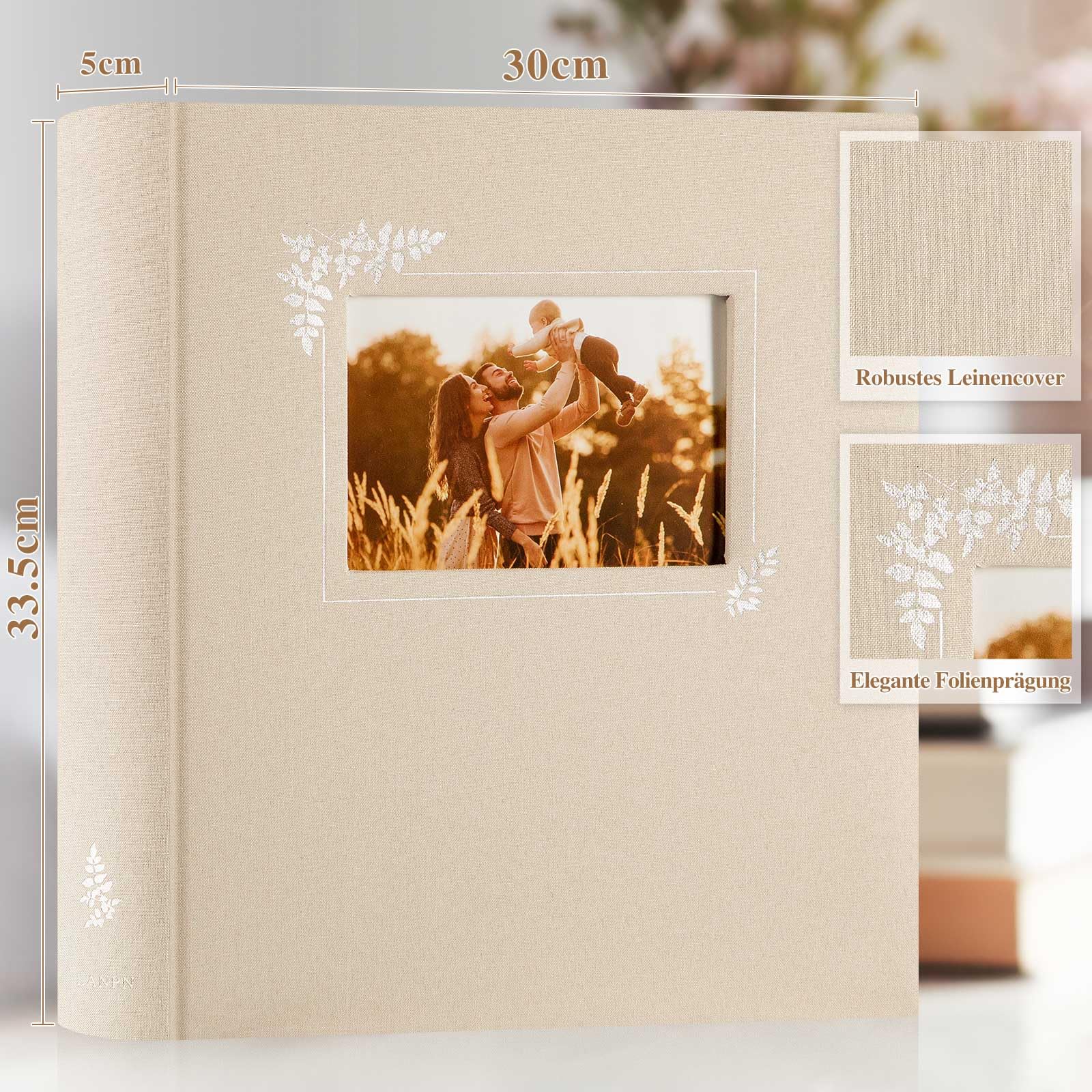 Lanpn Photo Album Scrapbooking Large Linen Window Design DIY Scrapbook 100 Blank Pages with Cellophane Dividers for Photos 9 x 13 cm 10 x 15 cm 13 x 18 cm (30 x 33.5 cm - Image 2