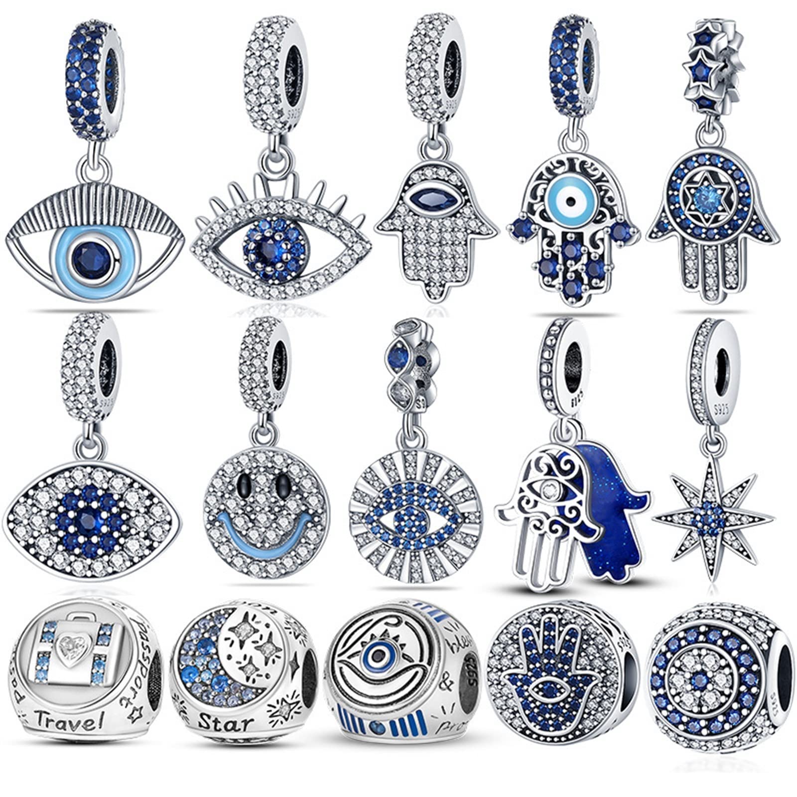 MariaFonte Charm Hand Mit Auge – 925er Silber Anhänger Mit Zirkonia | Glücksbringer Für Armband & Halskette