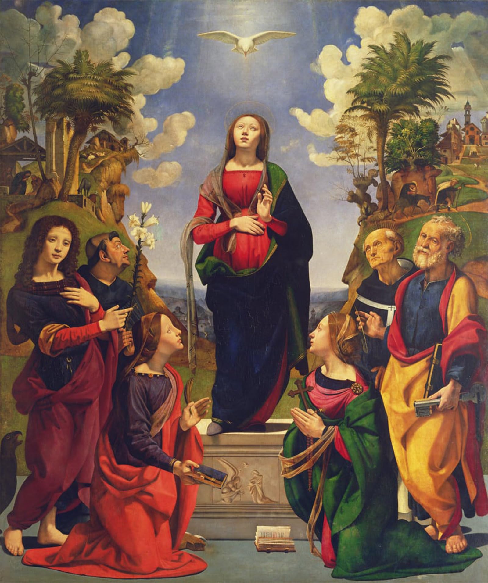 SERENDIPITP Abstract Painting Mural Print Picture Wall Decor Painting Immaculate Conception and Six Saints by Piero Di Cosimo Vintage Wall Artwork for Home Decor 60x90cm