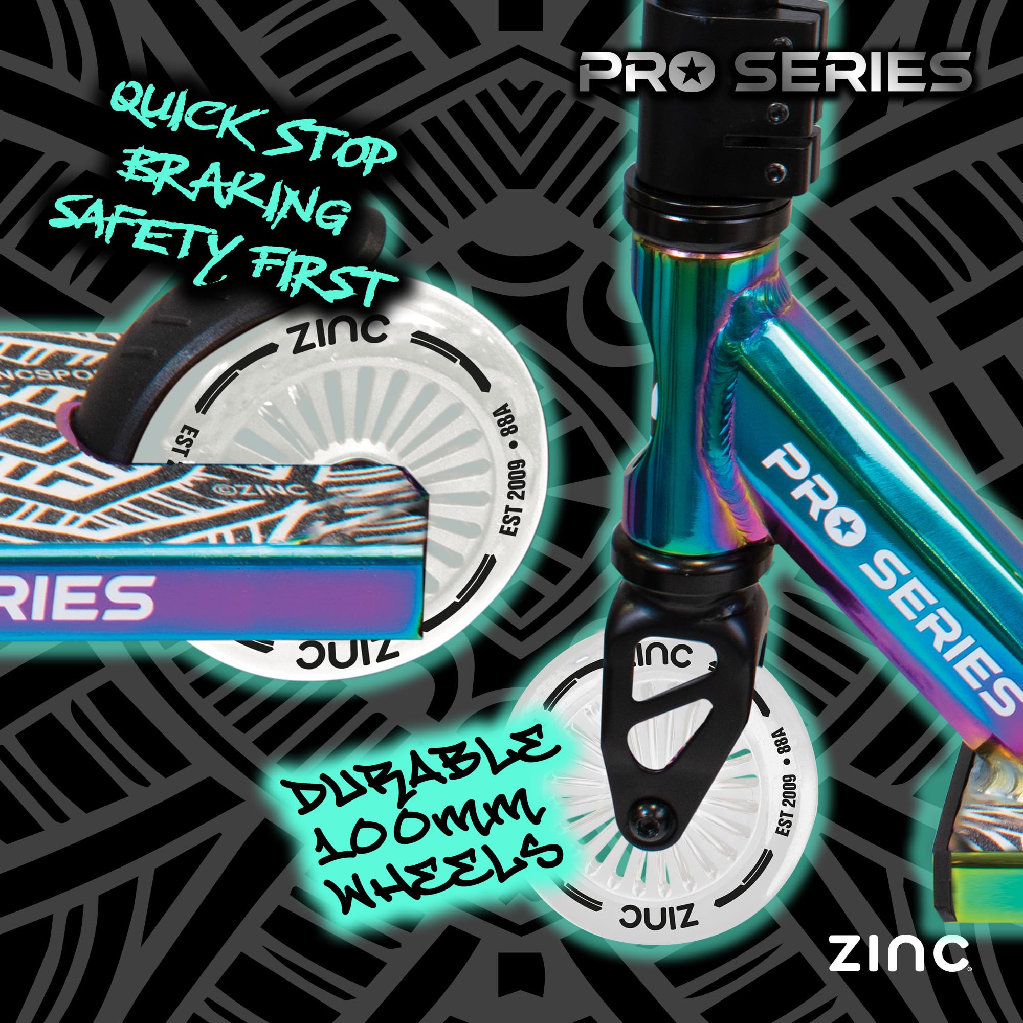 Hy-pro Zinc Stunt Scooter per bambini dai 6 anni in su, monopattino e scooter Stunt, design Pro T-Bar, cuscinetti a sfera ABEC 9, 100 ruote in poliuretano, leggero e stabile