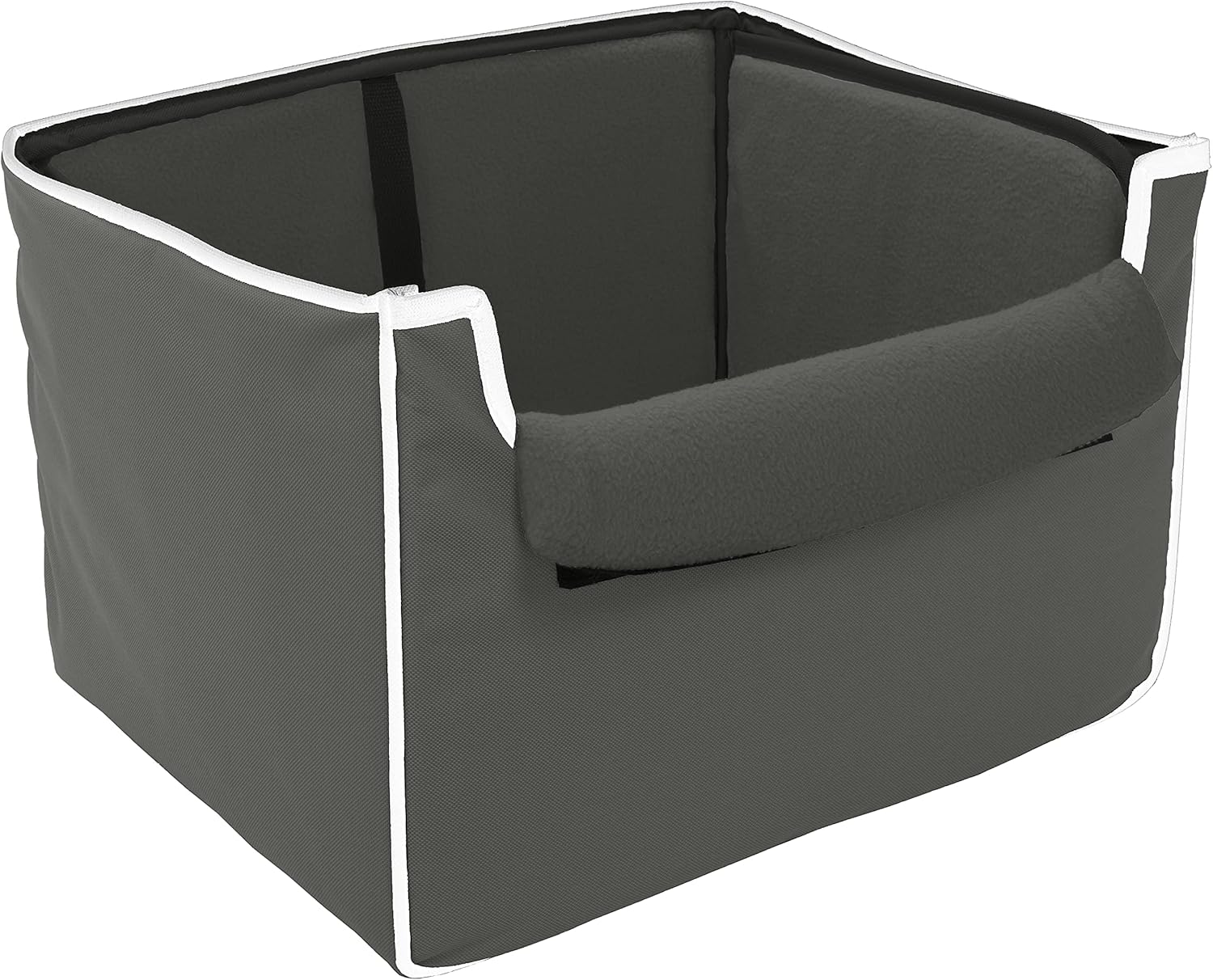 Collapsible Pet Booster Car Seat Box with Plush Fleece Cover, Cushion Insert and Foam Padded Panel - Foldable Carseat for Small Pet Dogs and Puppies Under 20 lbs, Grey