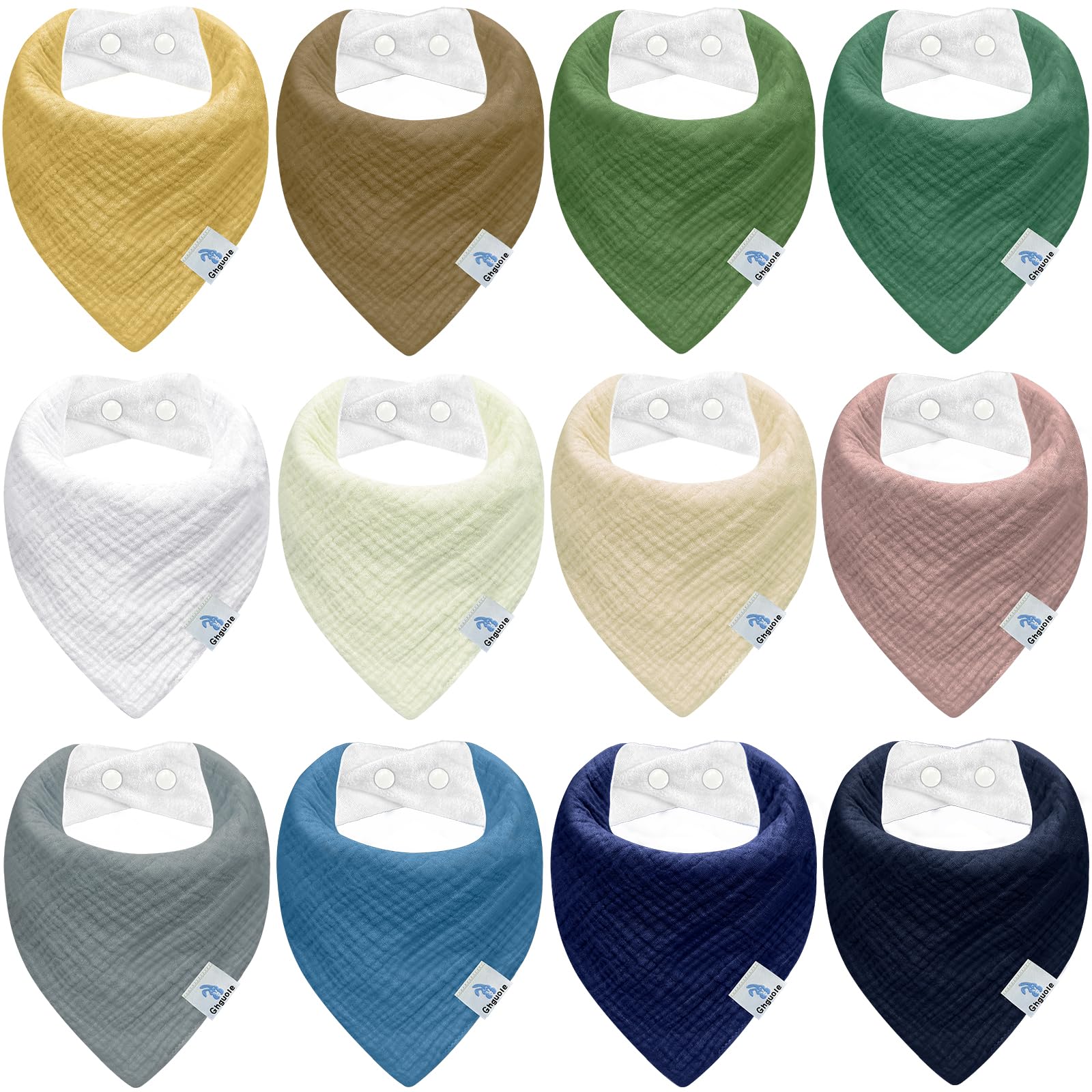Ghguole 12 Stück Lätzchen Baby Dreieckstuch Baby,Musselin Halstuch für Junge und Mädchen,HalstücherBaby Bio-Baumwoll,Sabberlätzchen Super Saugfähige,Verstellb