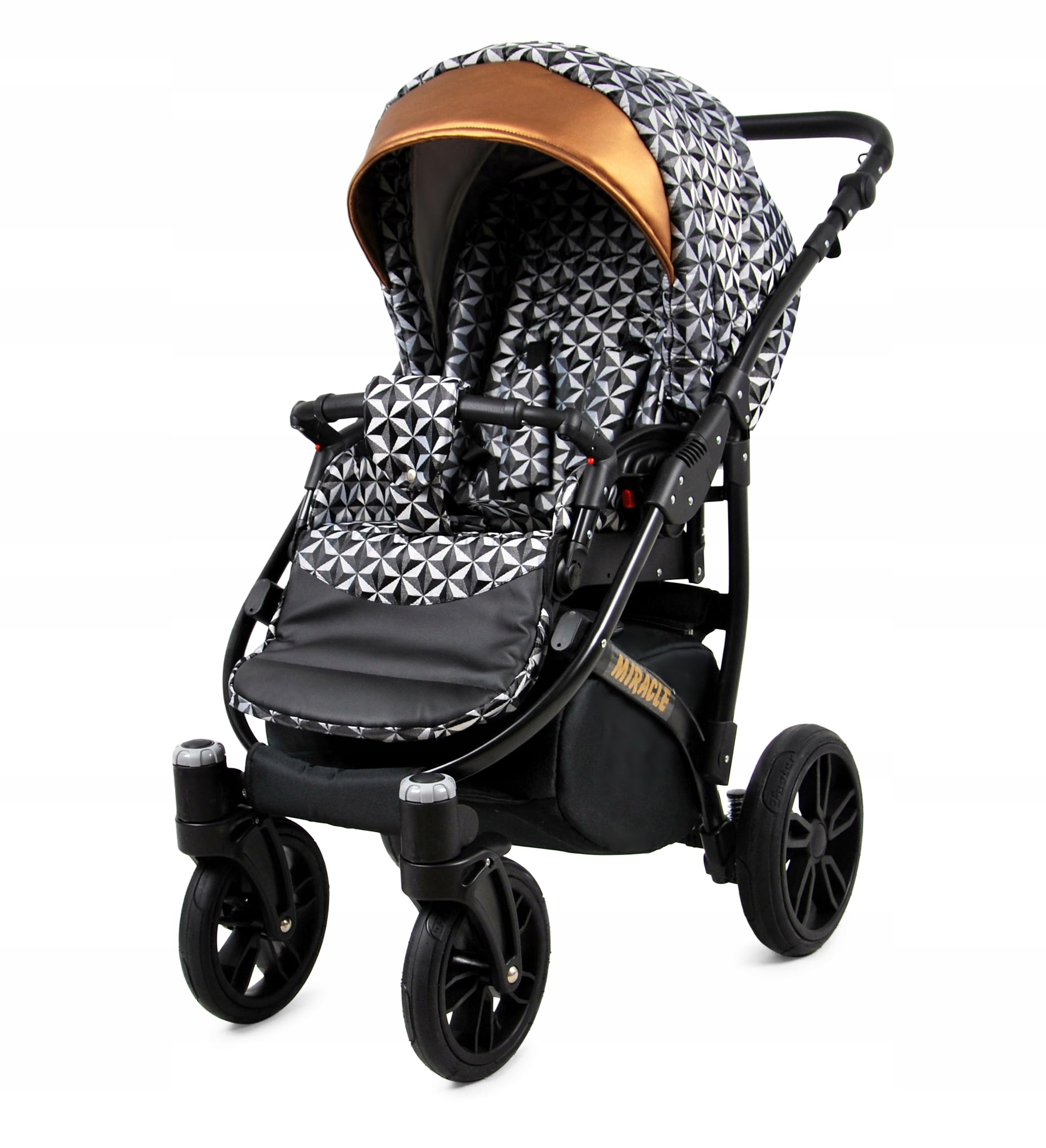 BabyLux Zestaw wózków dziecięcych 4 w 1 – Miracle – w zestawie wanienka dla niemowląt, fotelik sportowy, fotelik samochodowy, stacja bazowa ISOFIX – fotelik samochodowy – zestaw wózków dziecięcych