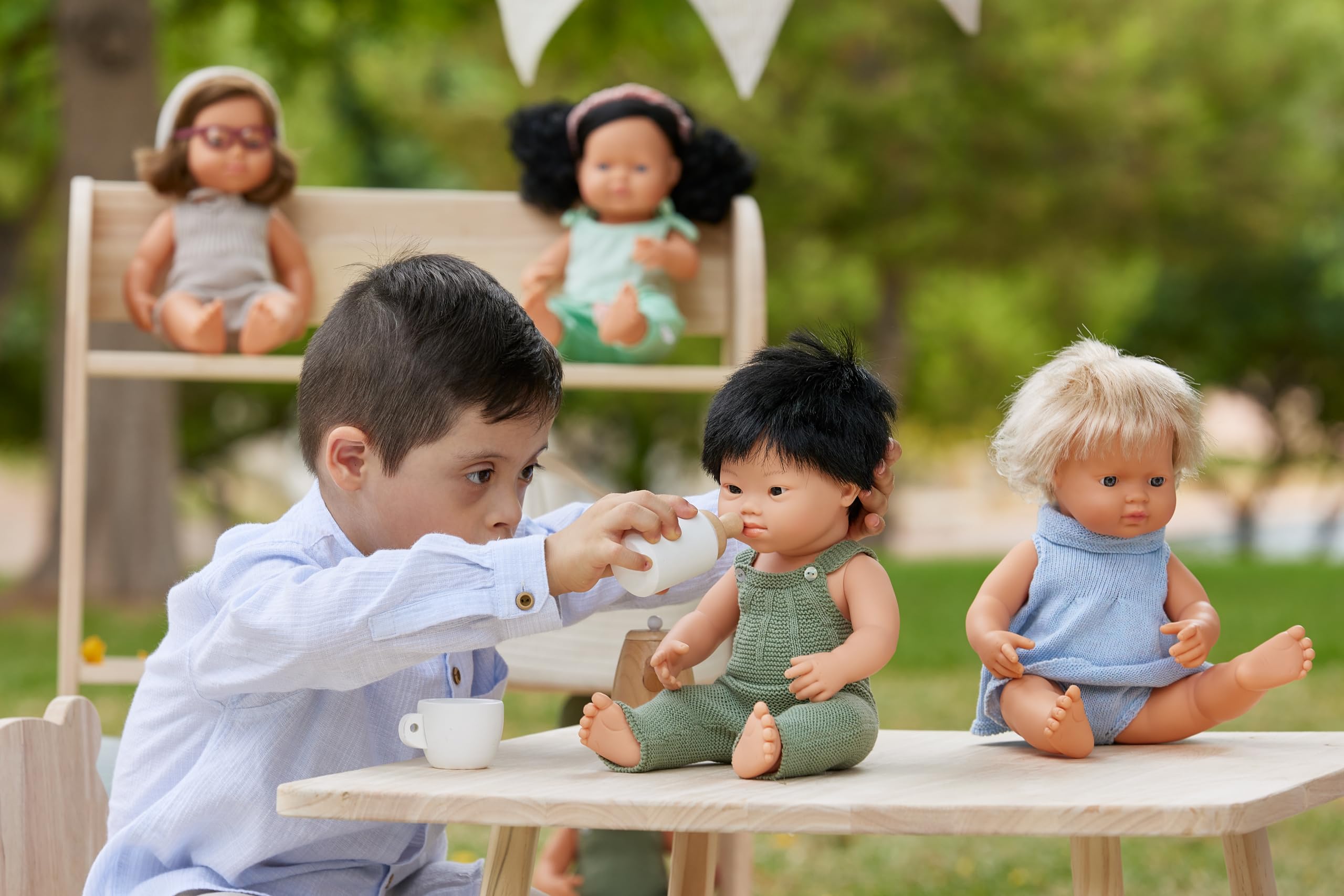 Miniland Set di alimentazione per bambole, in legno, beige, 94060