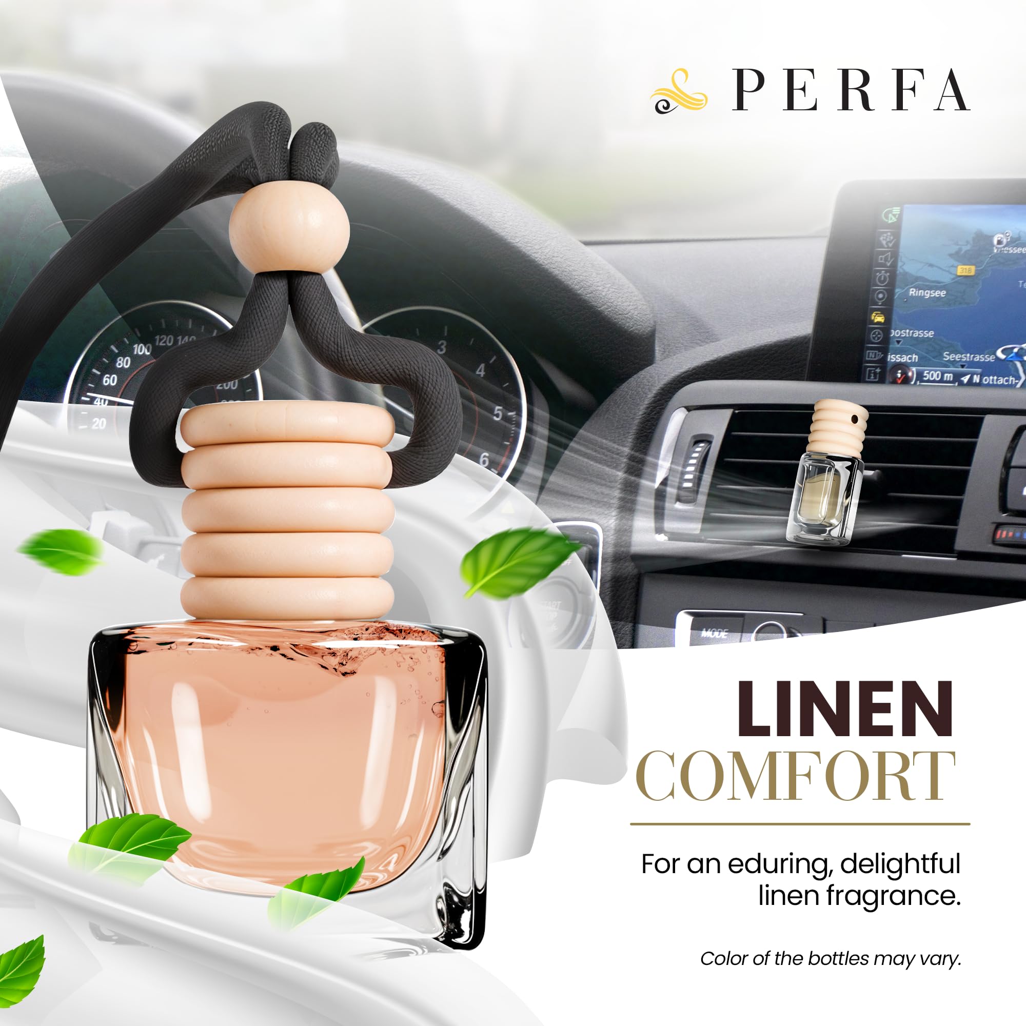 Ambientadores de coche para hombres y mujeres, Linen Comfort, paquete de 2 ambientadores para coche, eliminador de olores de 4 ml, difusor de coche con aceites esenciales, ambientadores de coche con