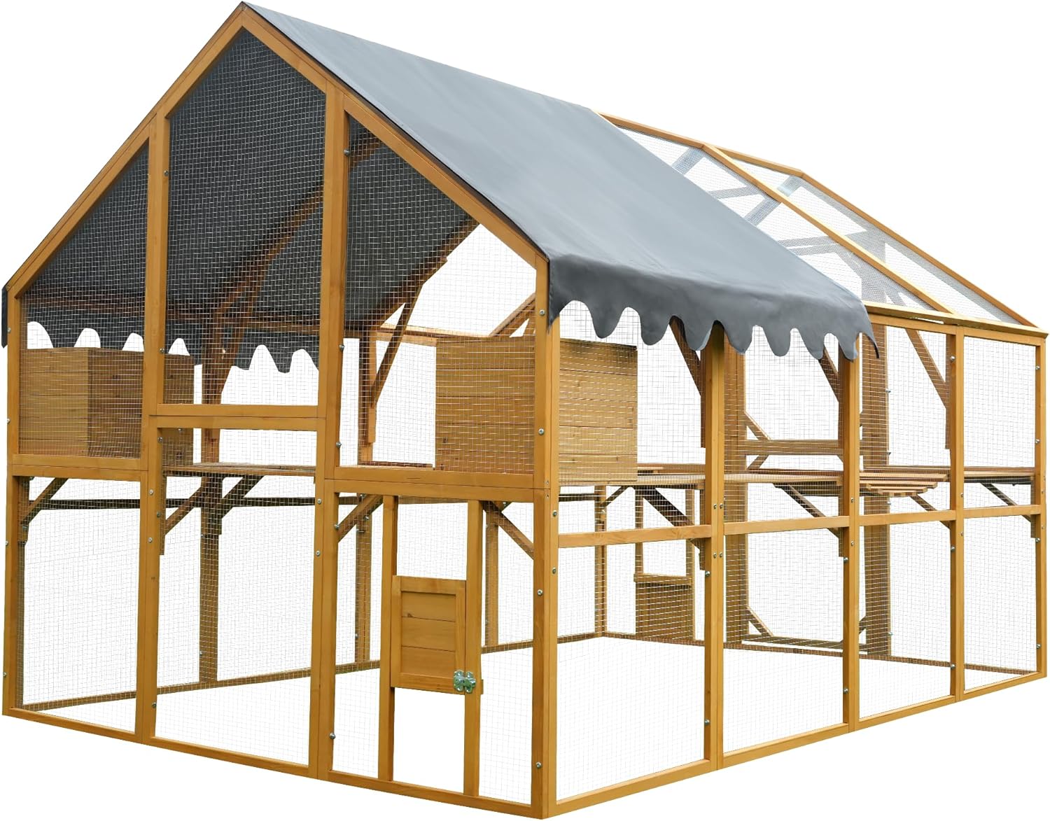 Large Wooden Chicken Coop with Run, 110" Outdoor Walk-in Poultry Cage with Waterproof Cover & Nesting Box, Heavy Duty Hen House for Backyard with Safety Lock, Yellow