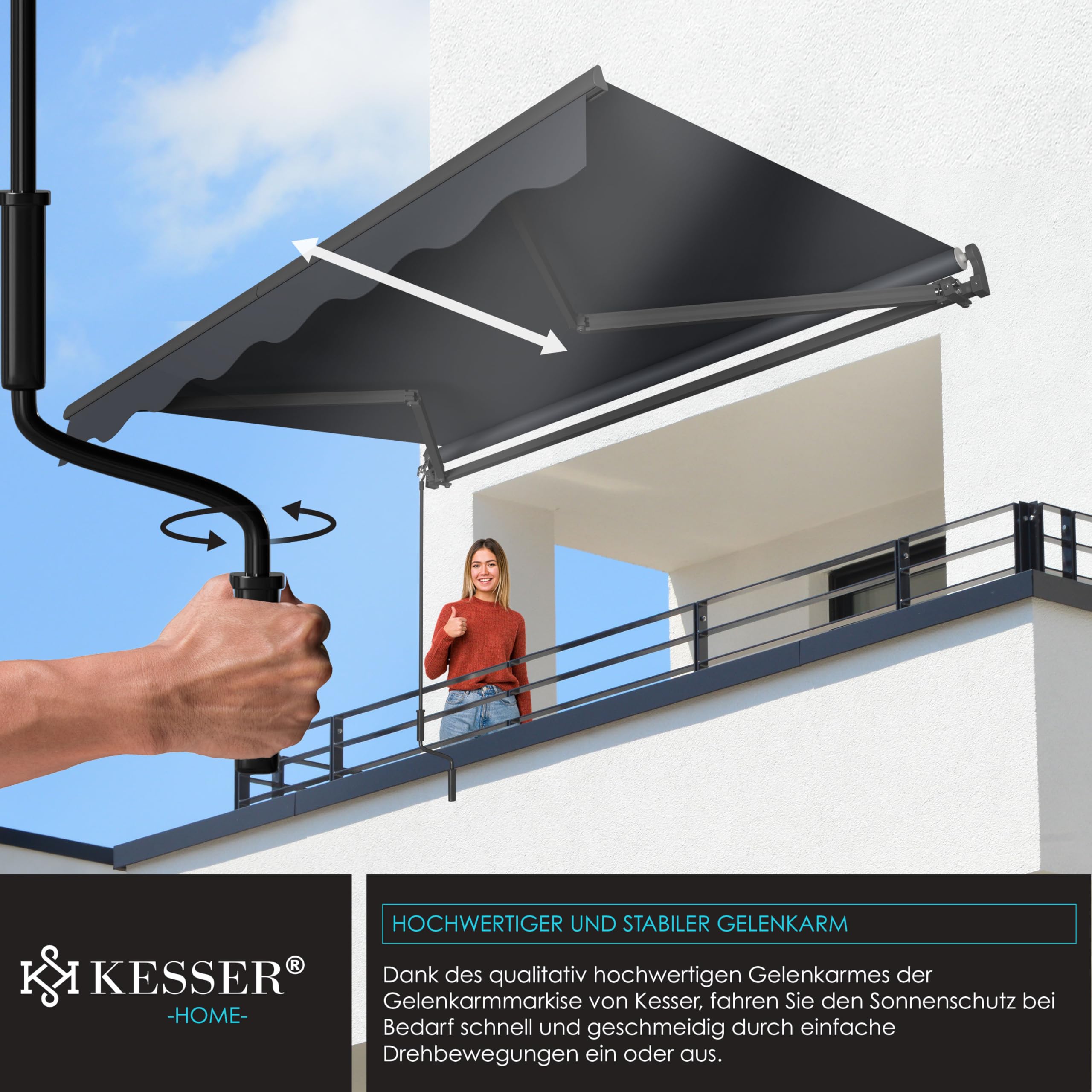 Amazon.de: KESSER Gelenkarmmarkise Vormontiert Markise Gelenkmarkise 250 x  200 cm Terrassenmarkise Sonnenmarkise inkl. Wandhalterung Sonnenschutz  Balkonmarkise wasserabweisend Alu/Polyester Anthrazit