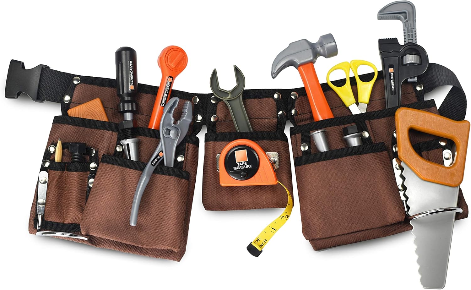GlossyEnd 11 Pocket Brown 600D Polyester Kids Tool Belt, Work Apron Great for Pretended Play Role, with Adjustable Poly Web Belt Quick Release Buckle : Tools & Home Improvement