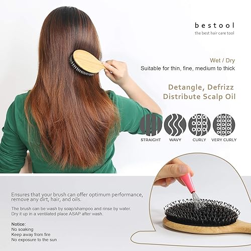 Miniatura 4 de BESTOOL Cepillo de pelo cepillos de cerdas de jabalí para mujeres hombres y niños cepillo de cerdas de jabalí y nailon para alisar el cabello